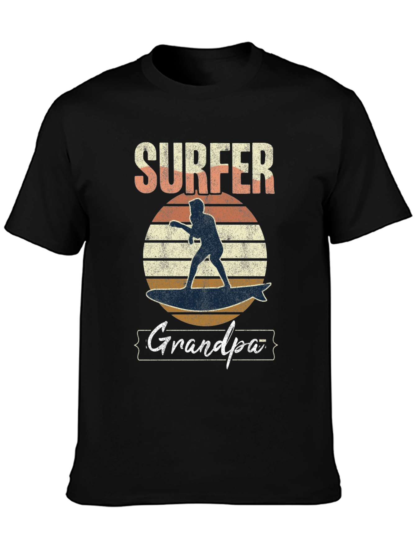 Surfer Grandpa Graphic Tee - Black Cotton T-Shirt