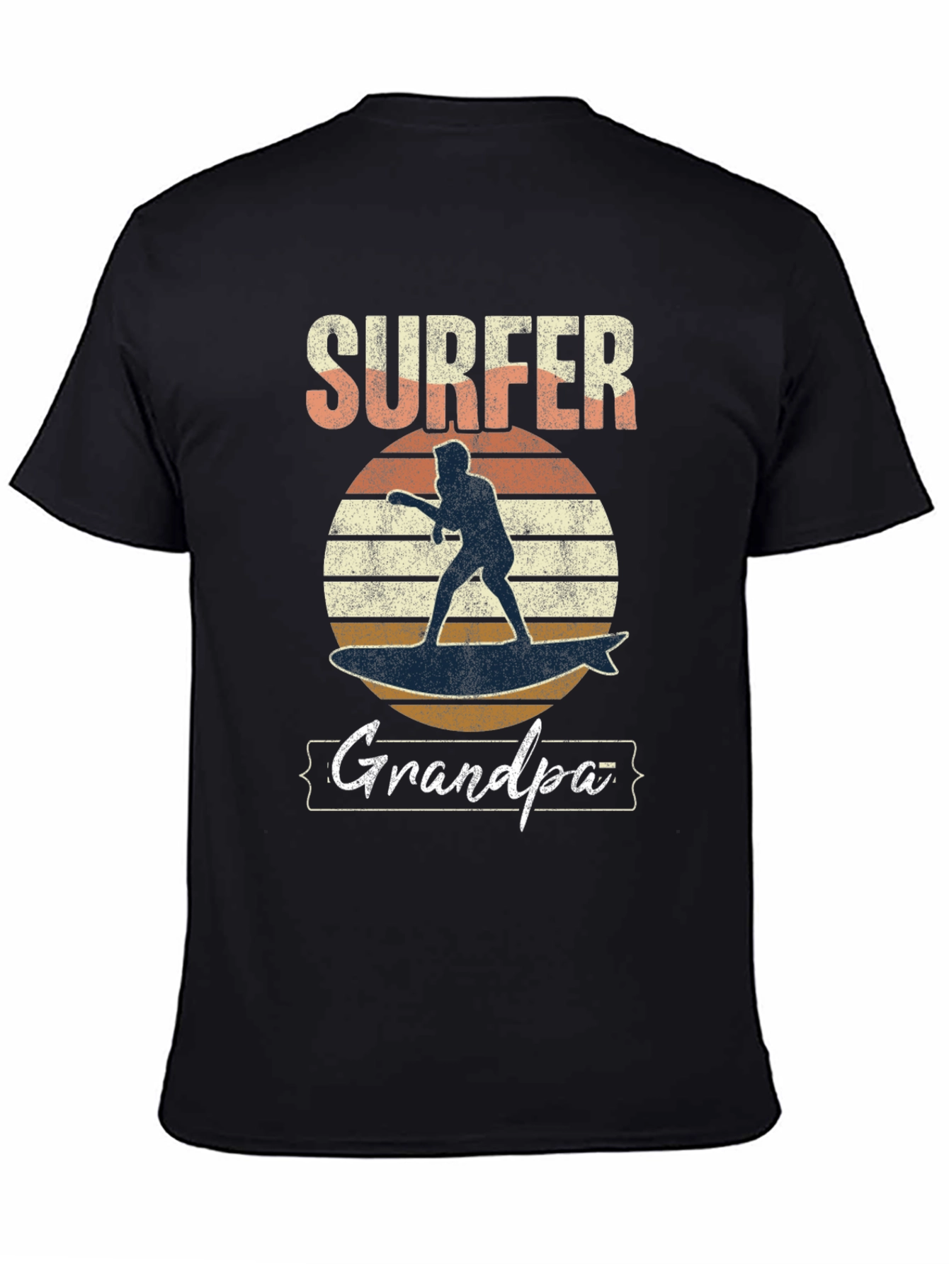 Surfer Grandpa Graphic Tee - Black Cotton T-Shirt