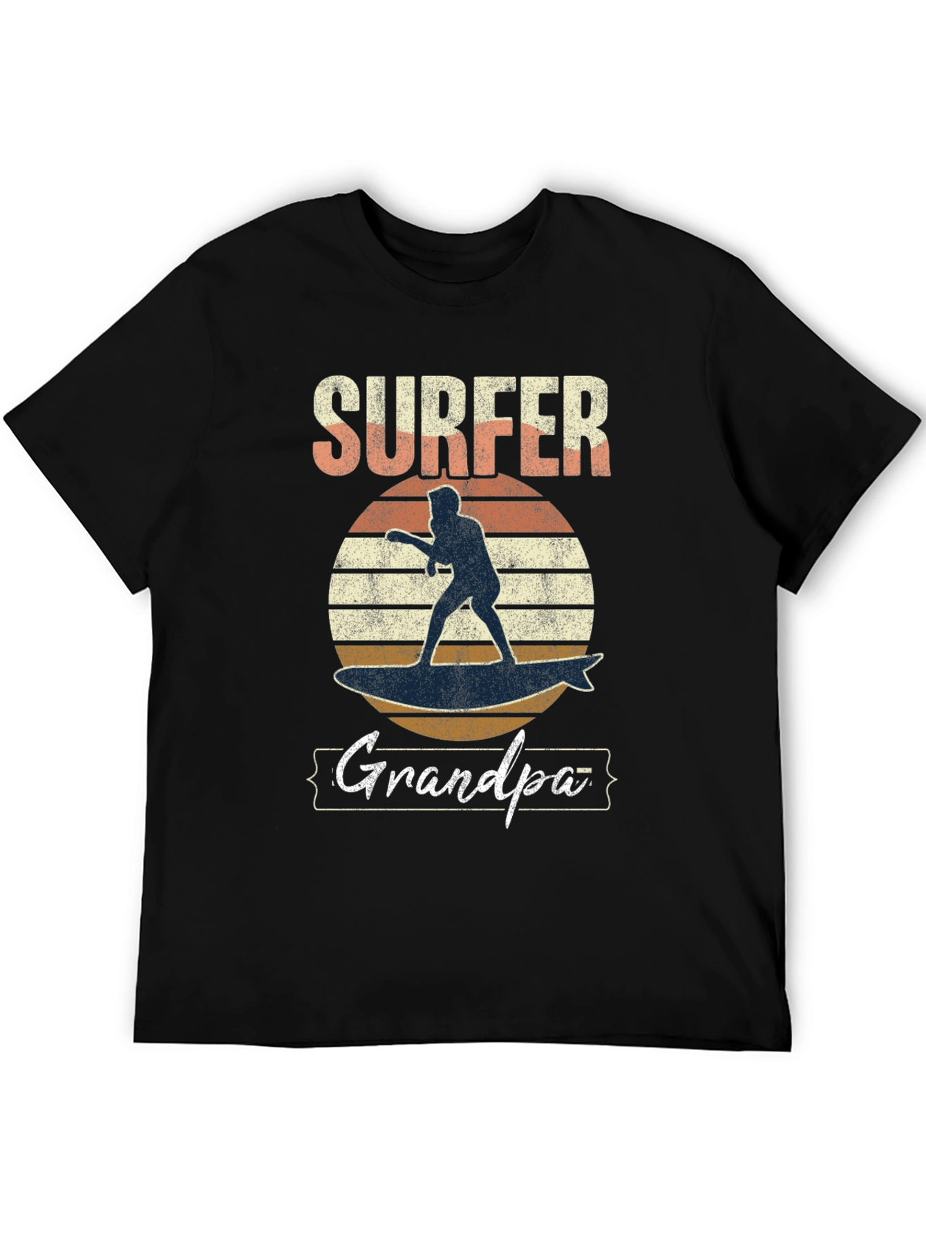 Surfer Grandpa Graphic Tee - Black Cotton T-Shirt