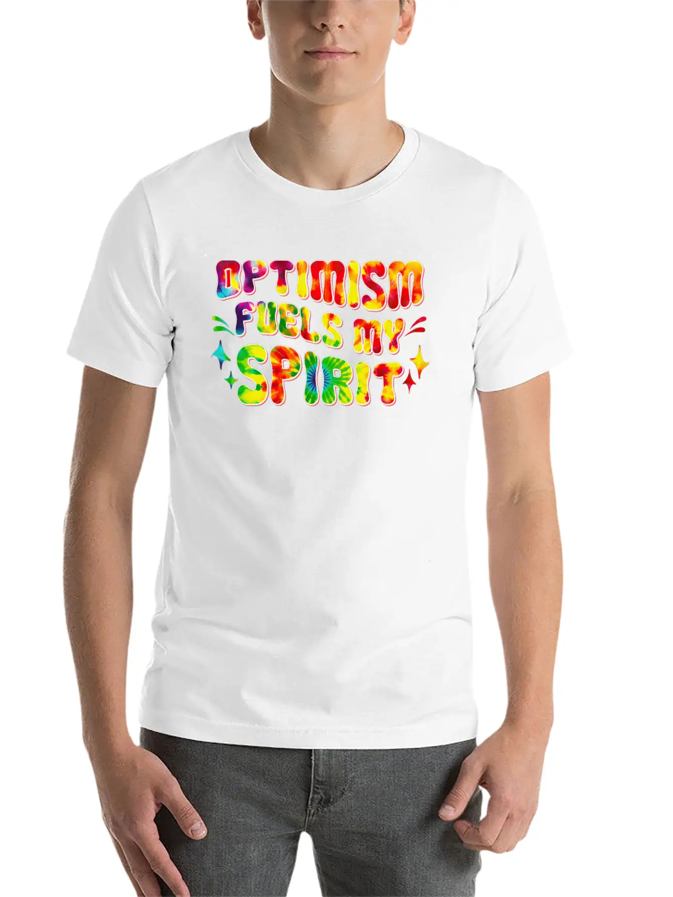 Optimism Fuels My Spirit Retro Hippie Tie-Dye Groo Basic Graphic T-Shirt – Daily Comfort In Soft Cotton