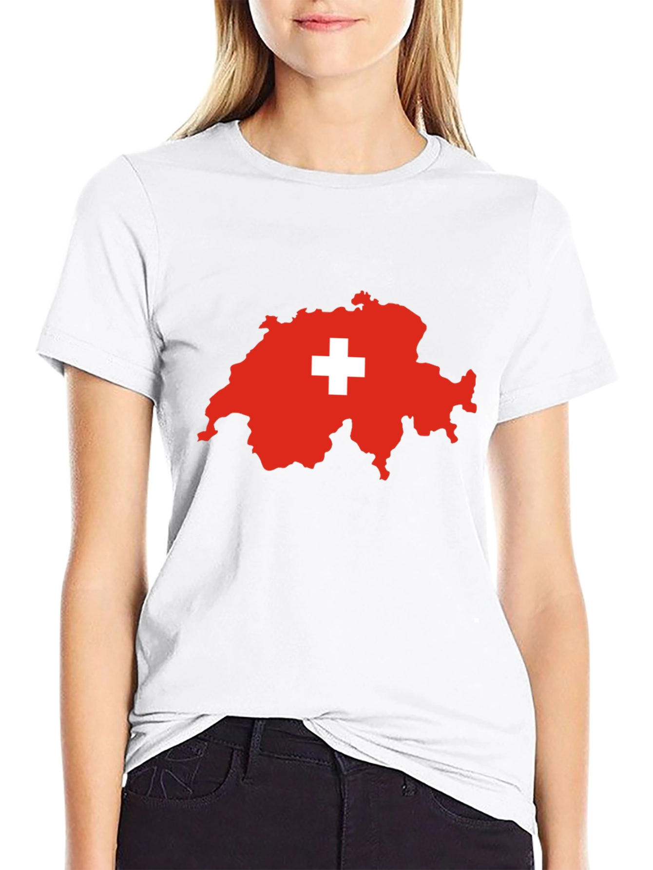 Switzerland Map Flag T-Shirt - Black