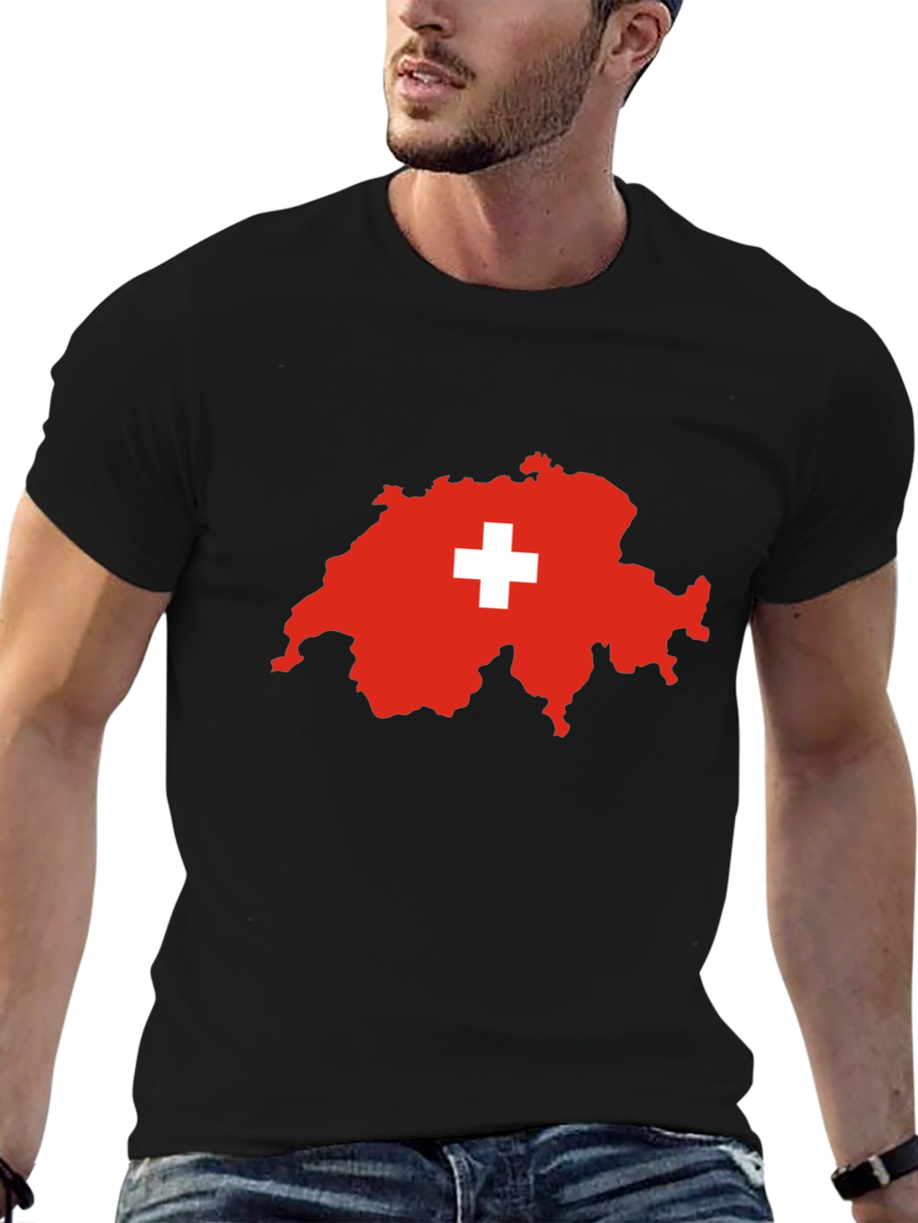 Switzerland Map Flag T-Shirt - Black
