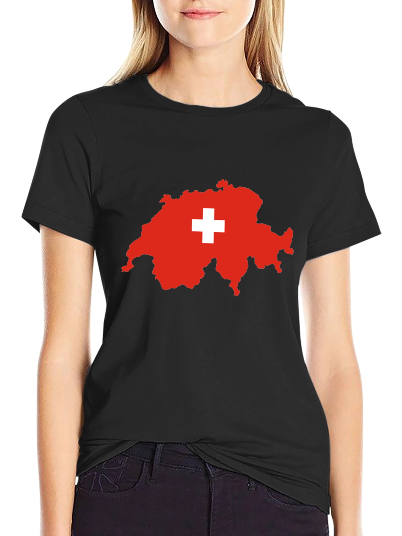 Switzerland Map Flag T-Shirt - Black
