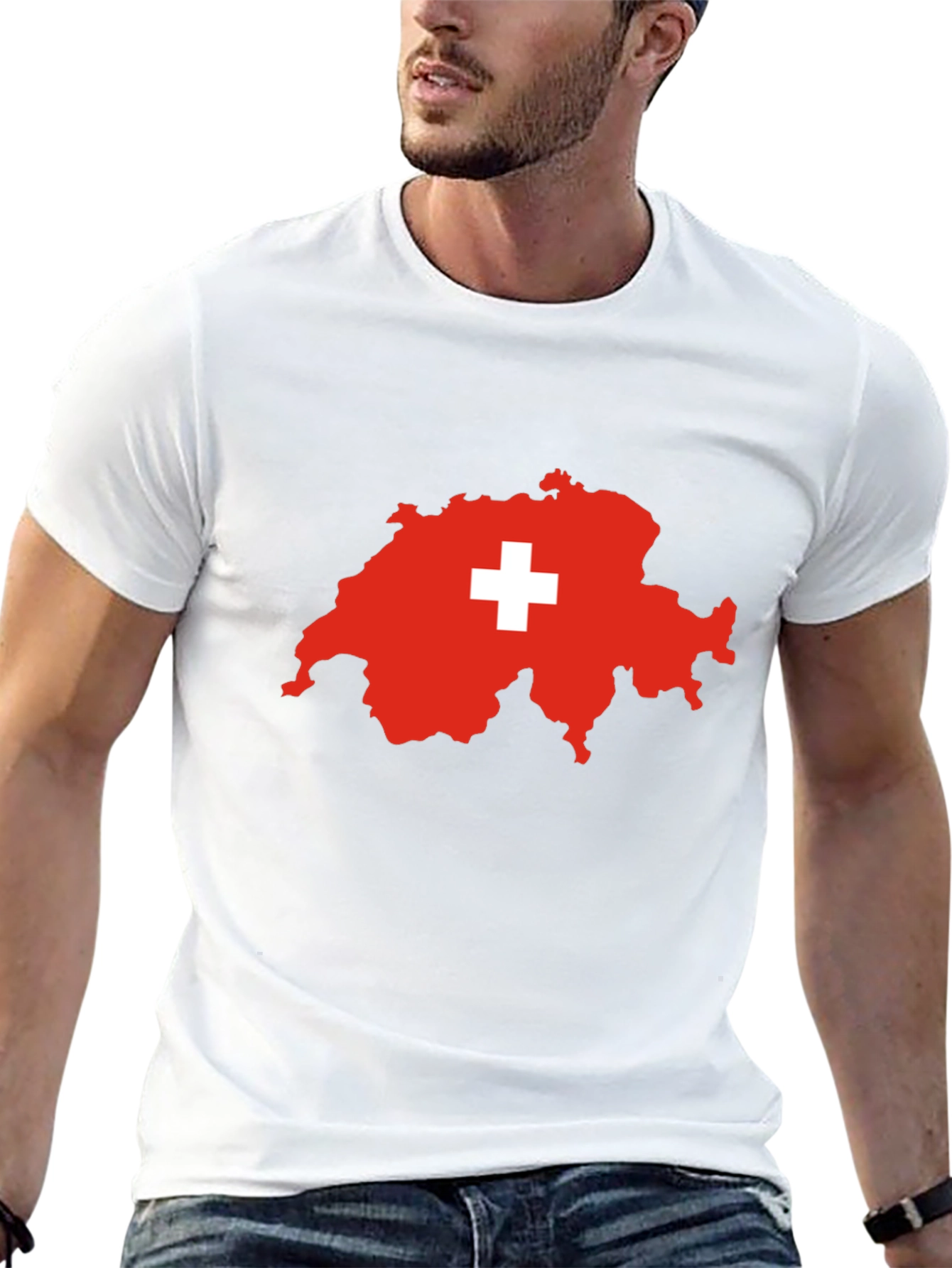 Switzerland Map Flag T-Shirt - Black
