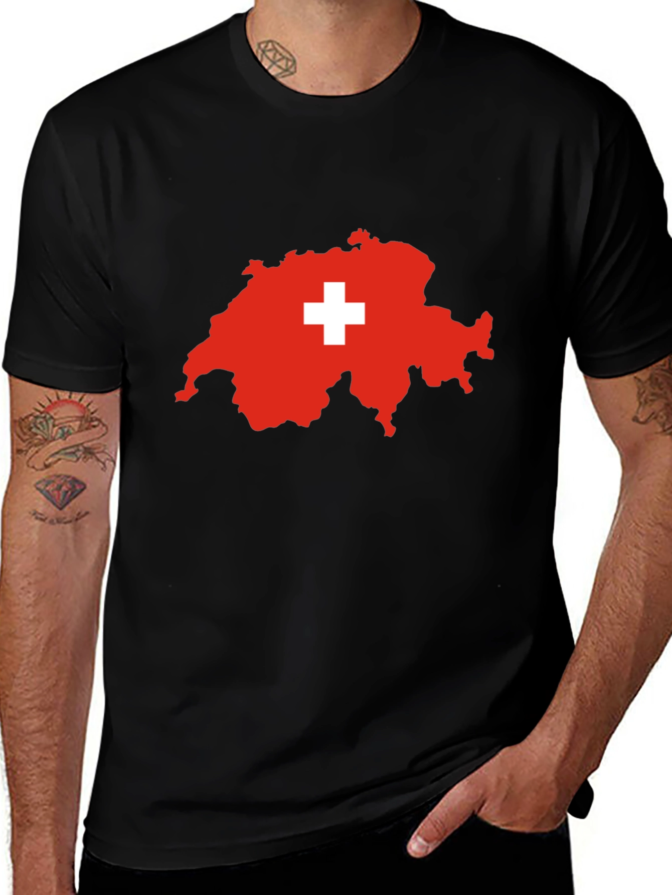 Switzerland Map Flag T-Shirt - Black