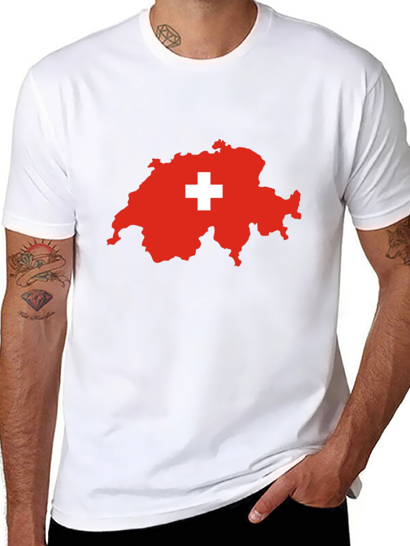Switzerland Map Flag T-Shirt - Black