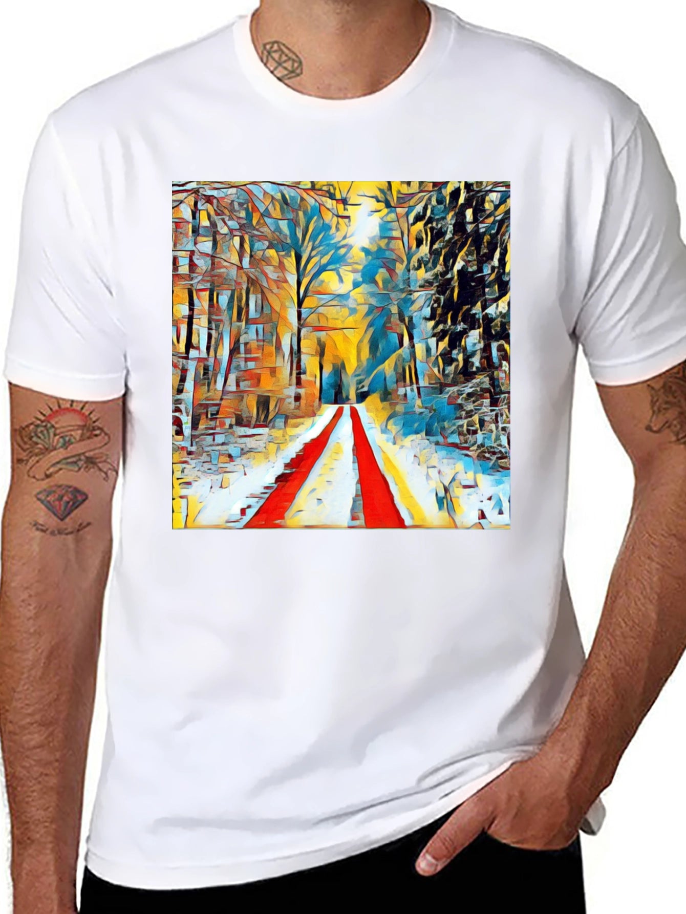 Abstract Winter Path T-Shirt - Artistic Graphic Tee