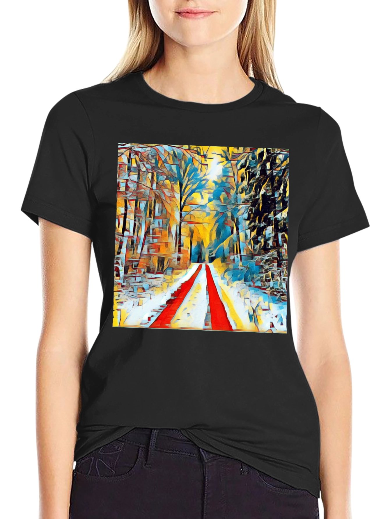 Abstract Winter Path T-Shirt - Artistic Graphic Tee