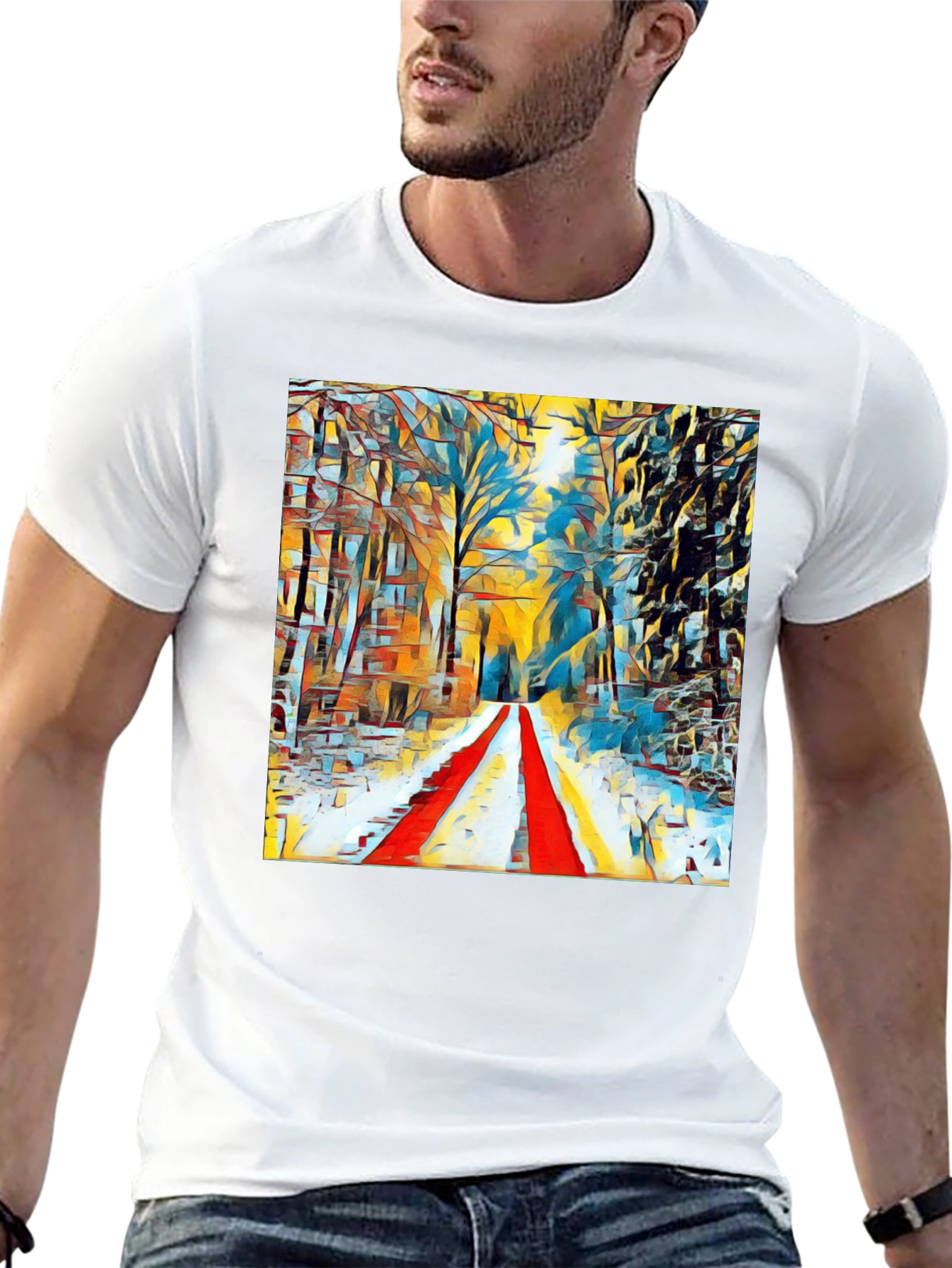 Abstract Winter Path T-Shirt - Artistic Graphic Tee
