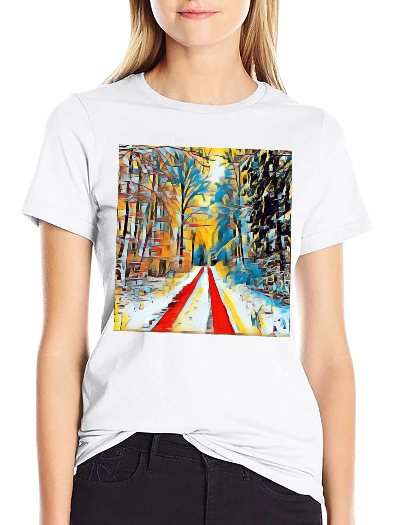 Abstract Winter Path T-Shirt - Artistic Graphic Tee