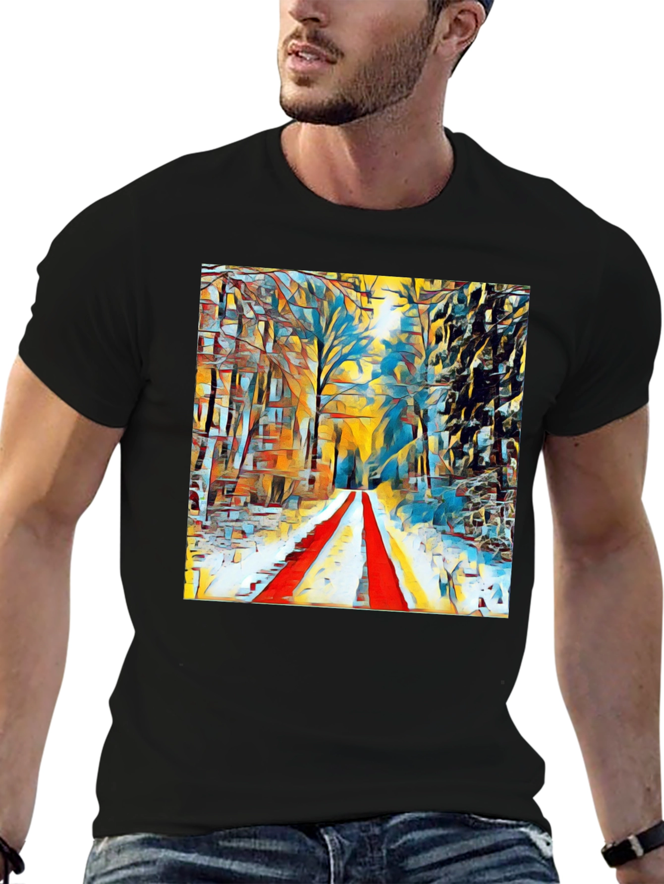 Abstract Winter Path T-Shirt - Artistic Graphic Tee