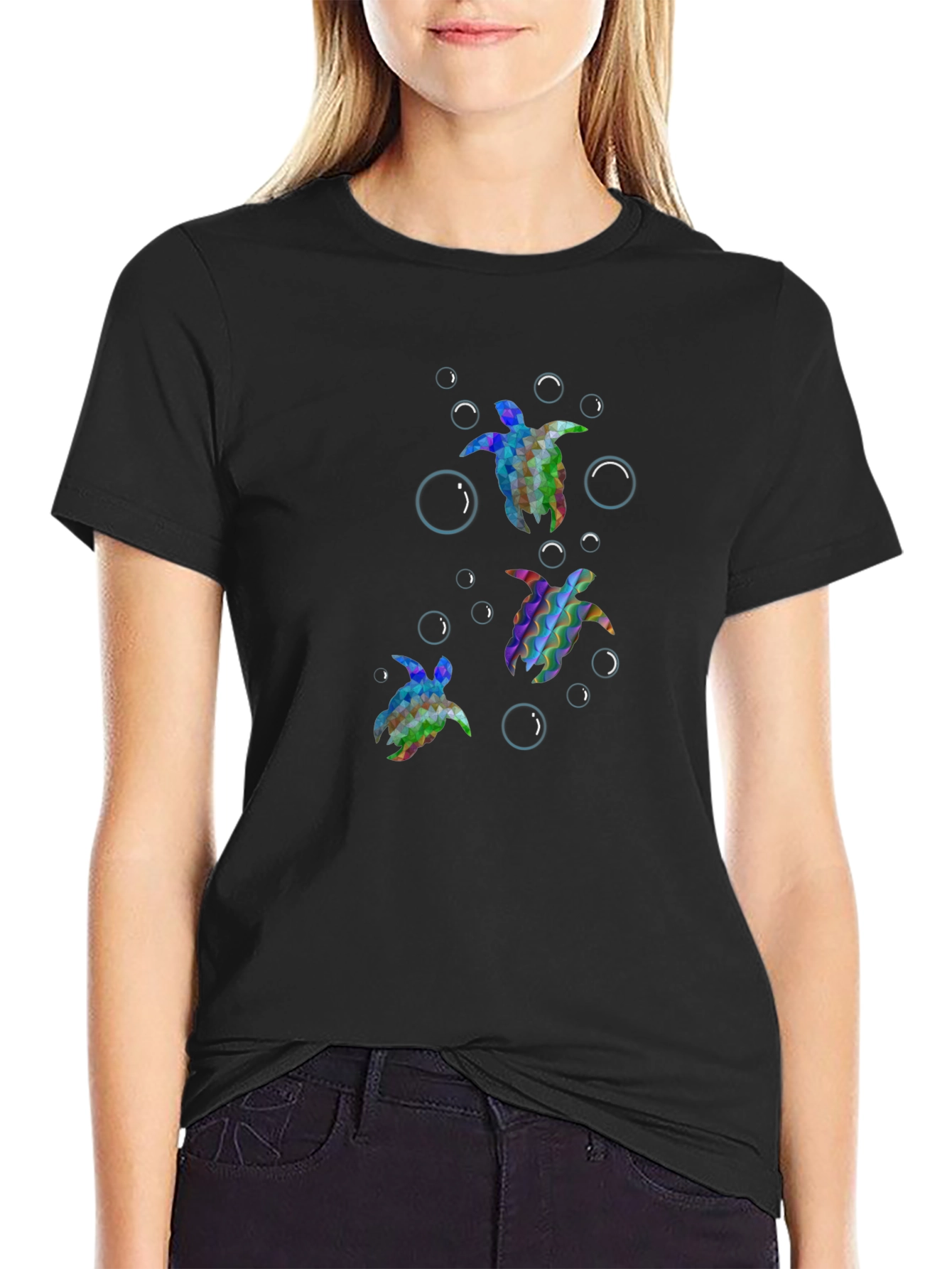 Turtle Graphic Tee - Black Cotton T-Shirt