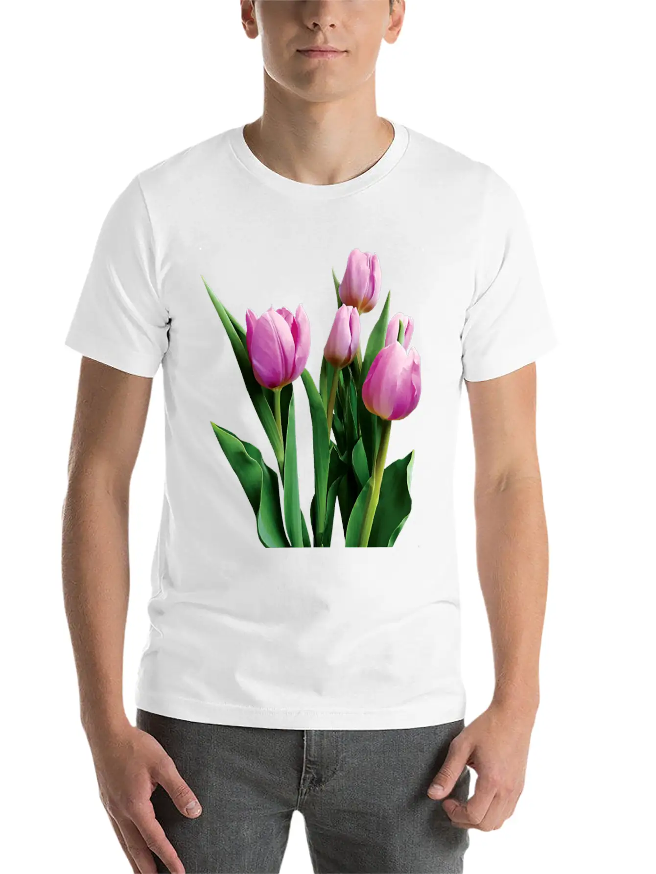 Pale Pink Tulips Lightweight Cotton T-Shirt – Daily Comfort Graphic Shirt
