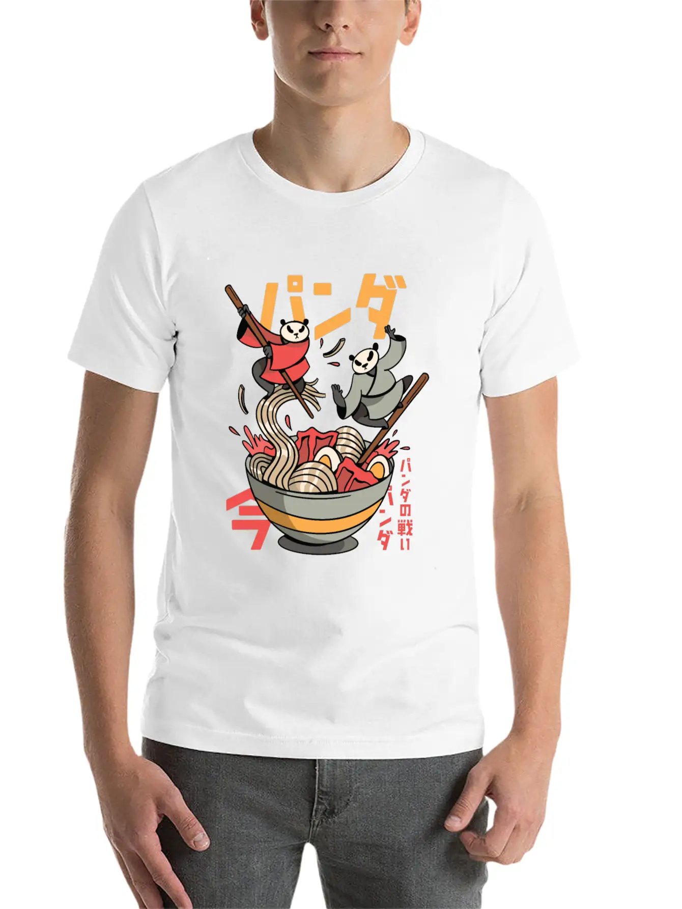 Panda Bears Fighting In Ramen Bowl With Chopsticks Classic Fit Graphic Tee For Daily Comfort – Unisex Cotton Shirt