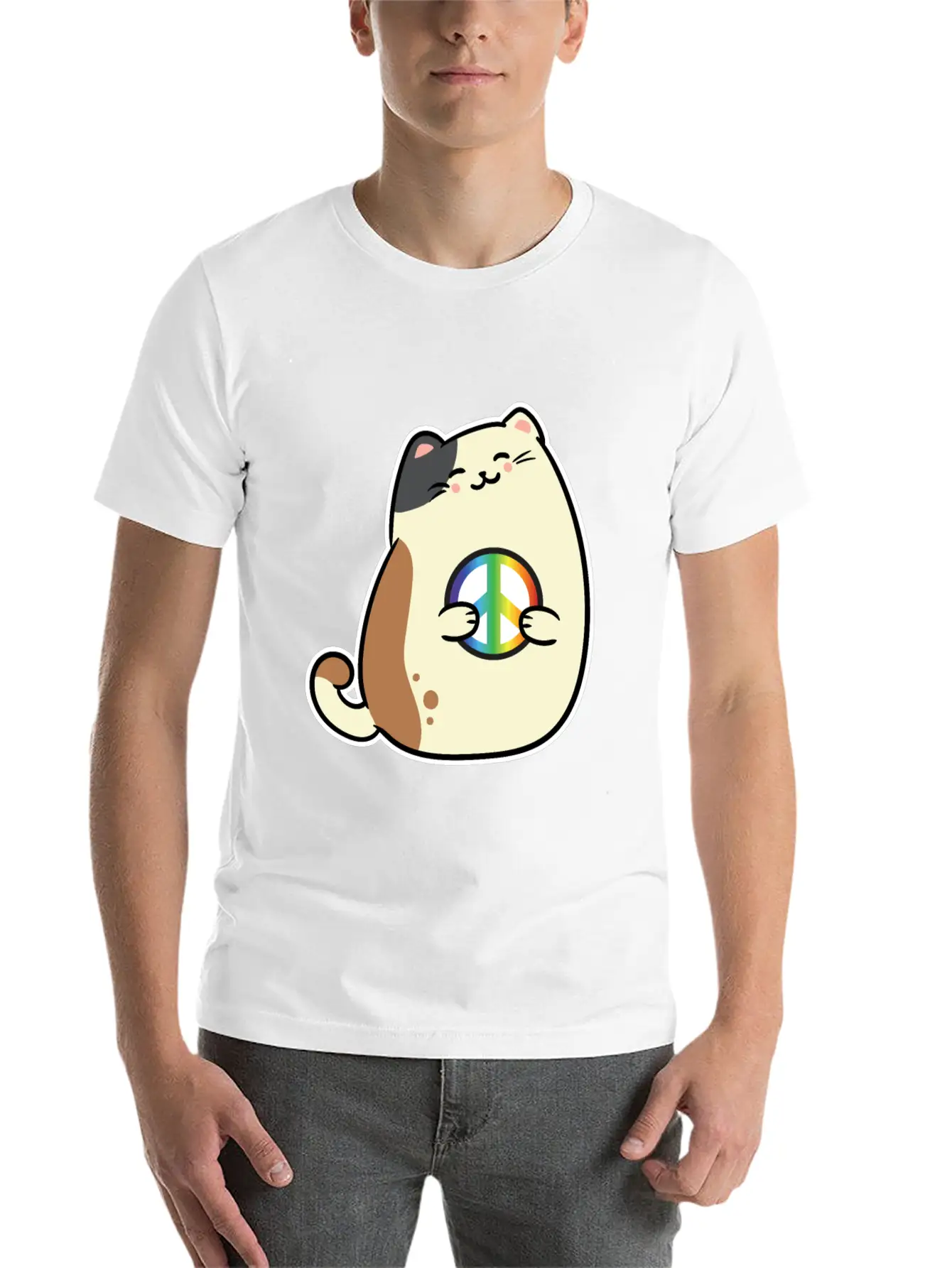 Peace Sign, Freedom, Cute Cat Modern Fit Casual T-Shirt – Clean And Versatile Design
