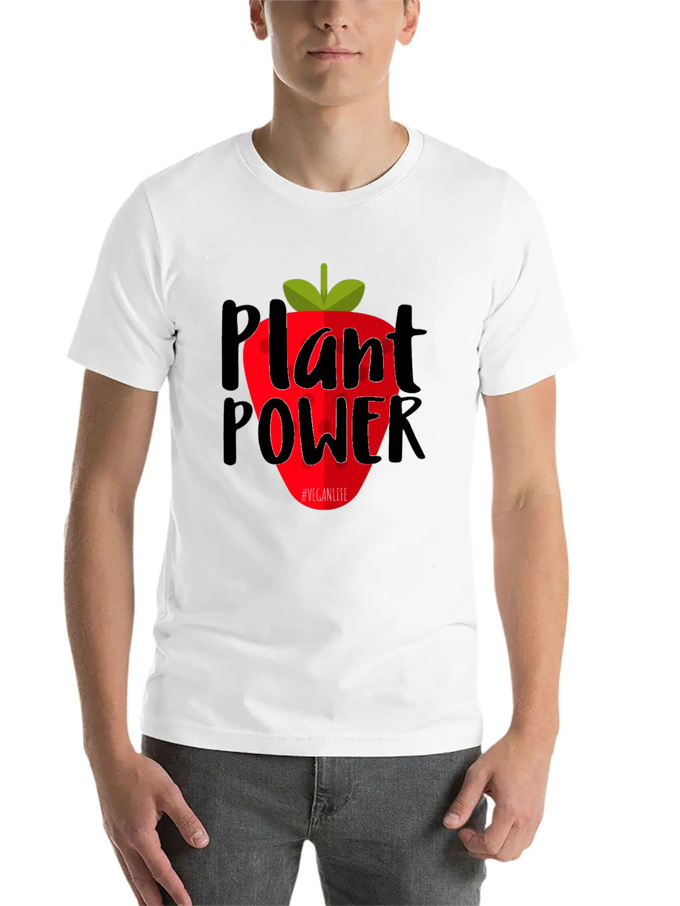 Plant Power Strawberry Vegan Life Modern Fit Casual T-Shirt – Clean And Versatile Design