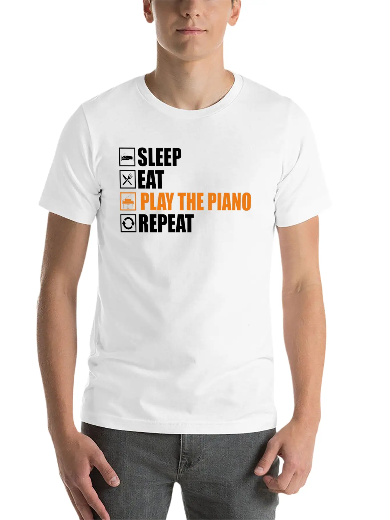 Play The Piano Lightweight Cotton T-Shirt – Daily Comfort Graphic Shirt