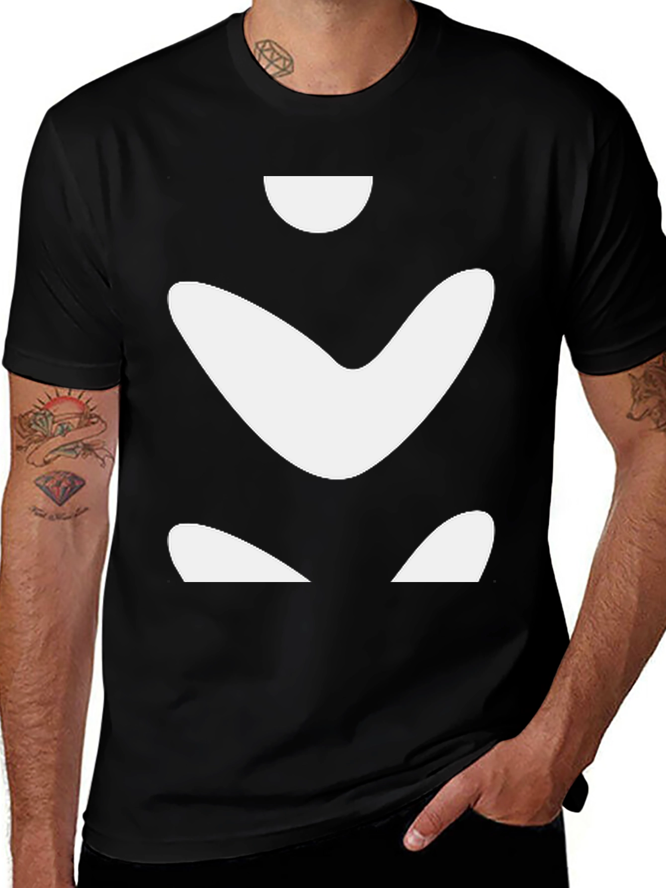 Abstract White Shapes on Black Tee