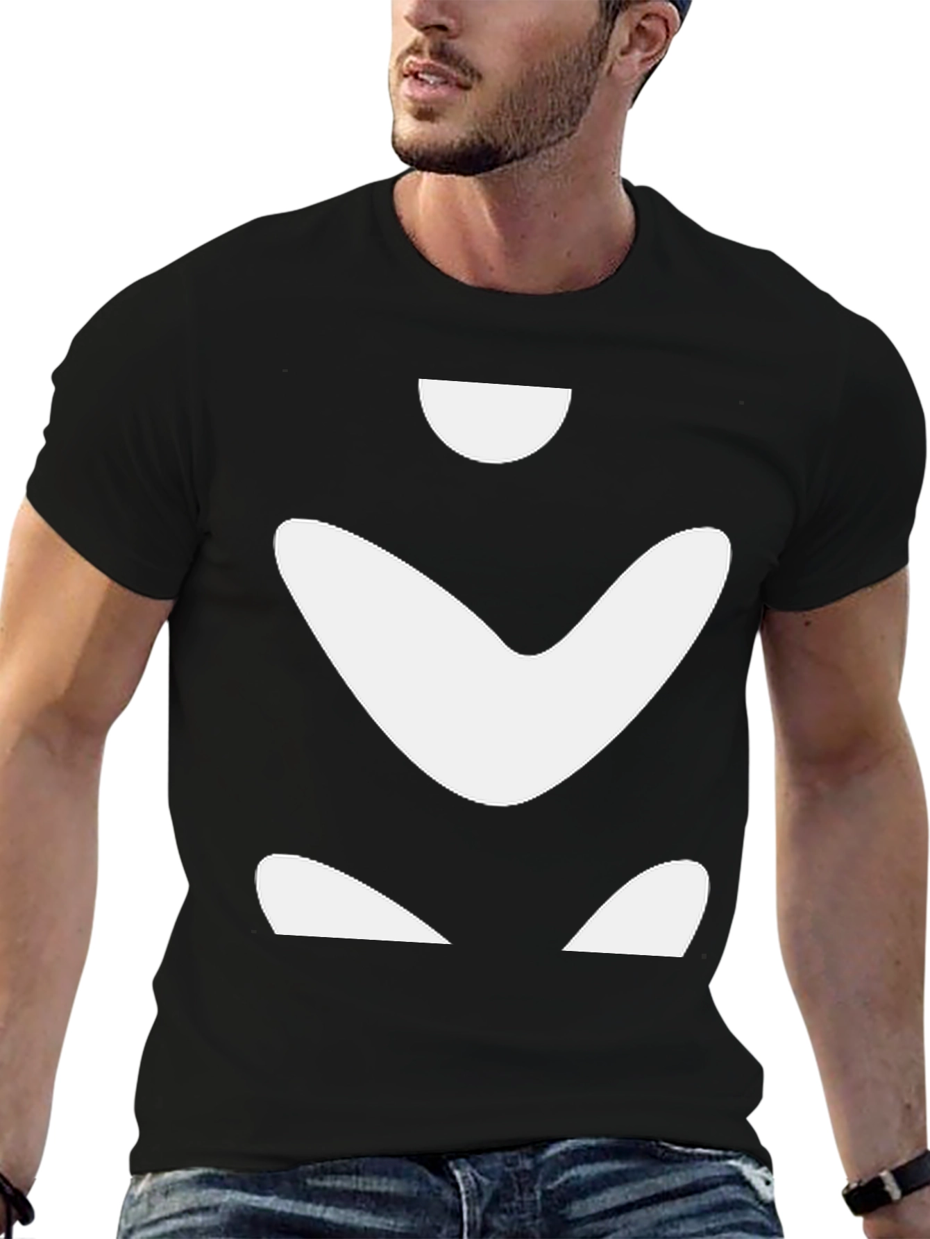 Abstract White Shapes on Black Tee