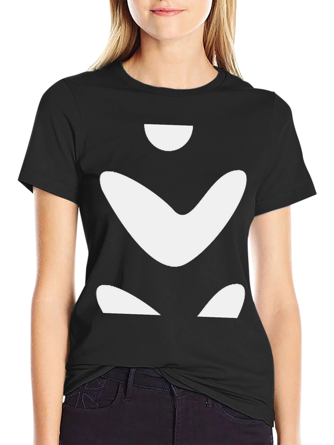 Abstract White Shapes on Black Tee