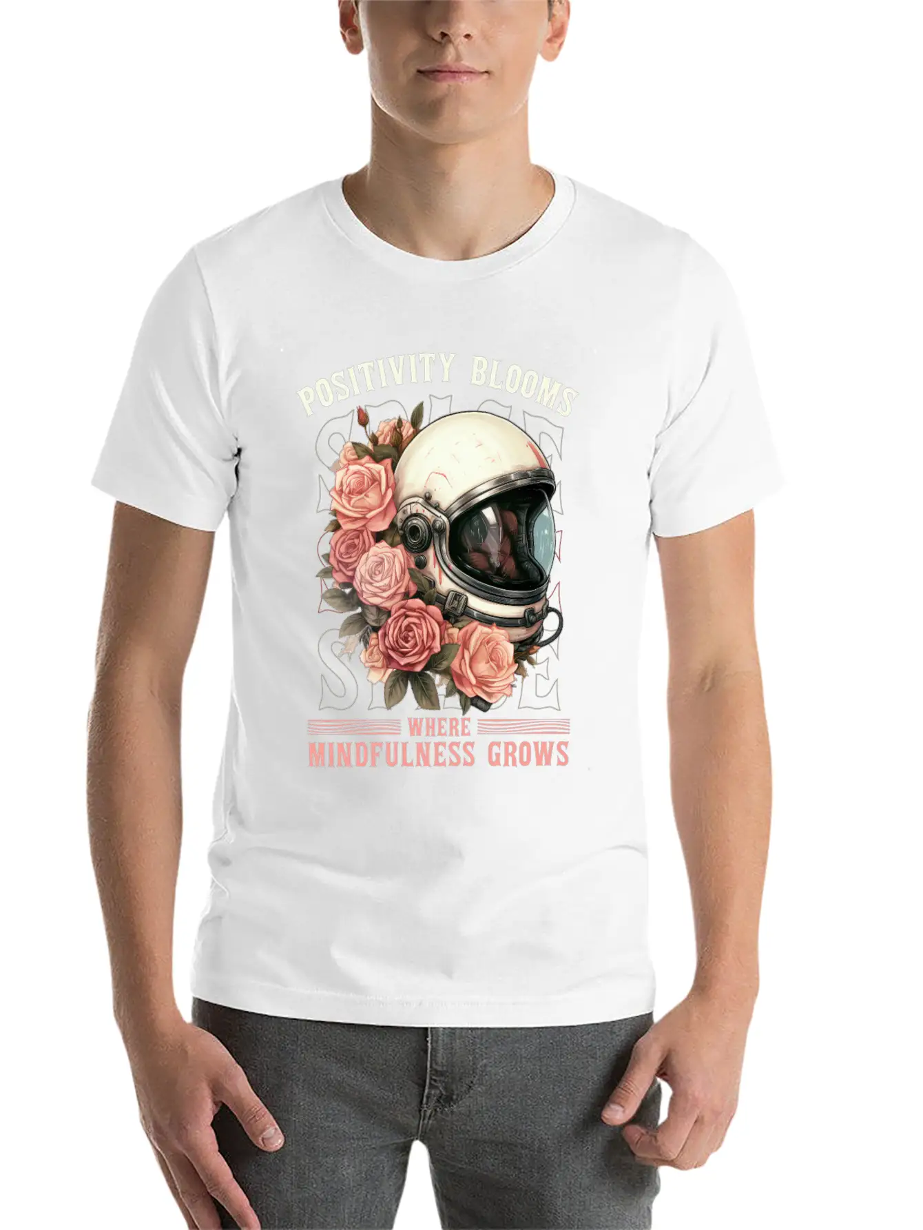 Positive Mindfulness Quote Floral Space Helmet Ast Modern Fit Casual T-Shirt – Clean And Versatile Design