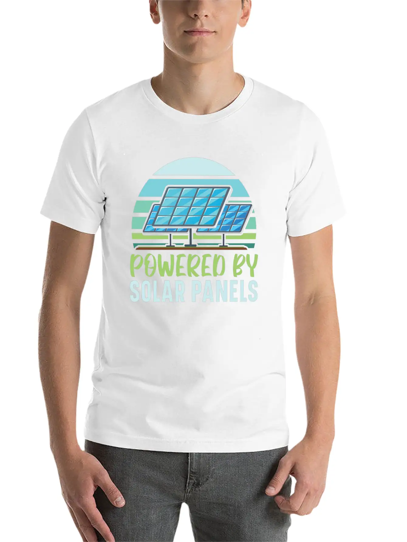 Powered By Solar Panels Renewable Energy Unisex Casual T-Shirt – Clean Design For Daily Comfort