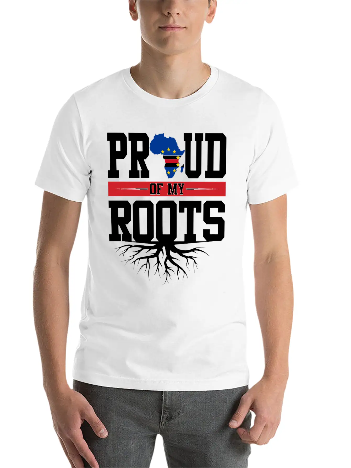 Proud Of My Roots With Cape Cabo Verde Flag In Afr Soft Cotton Short Sleeve Tee – Unisex Wardrobe Staple