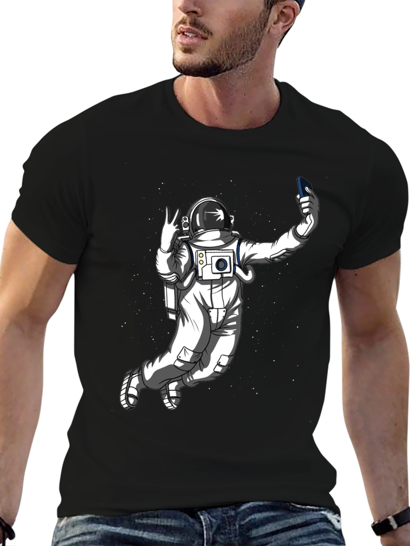 Astronaut Selfie Graphic Tee - Space Adventure