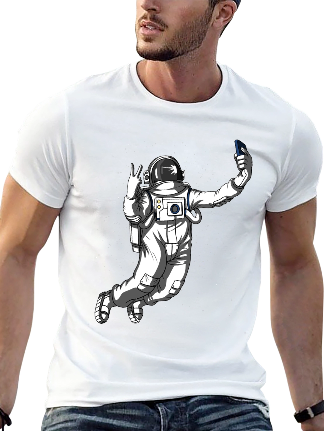 Astronaut Selfie Graphic Tee - Space Adventure
