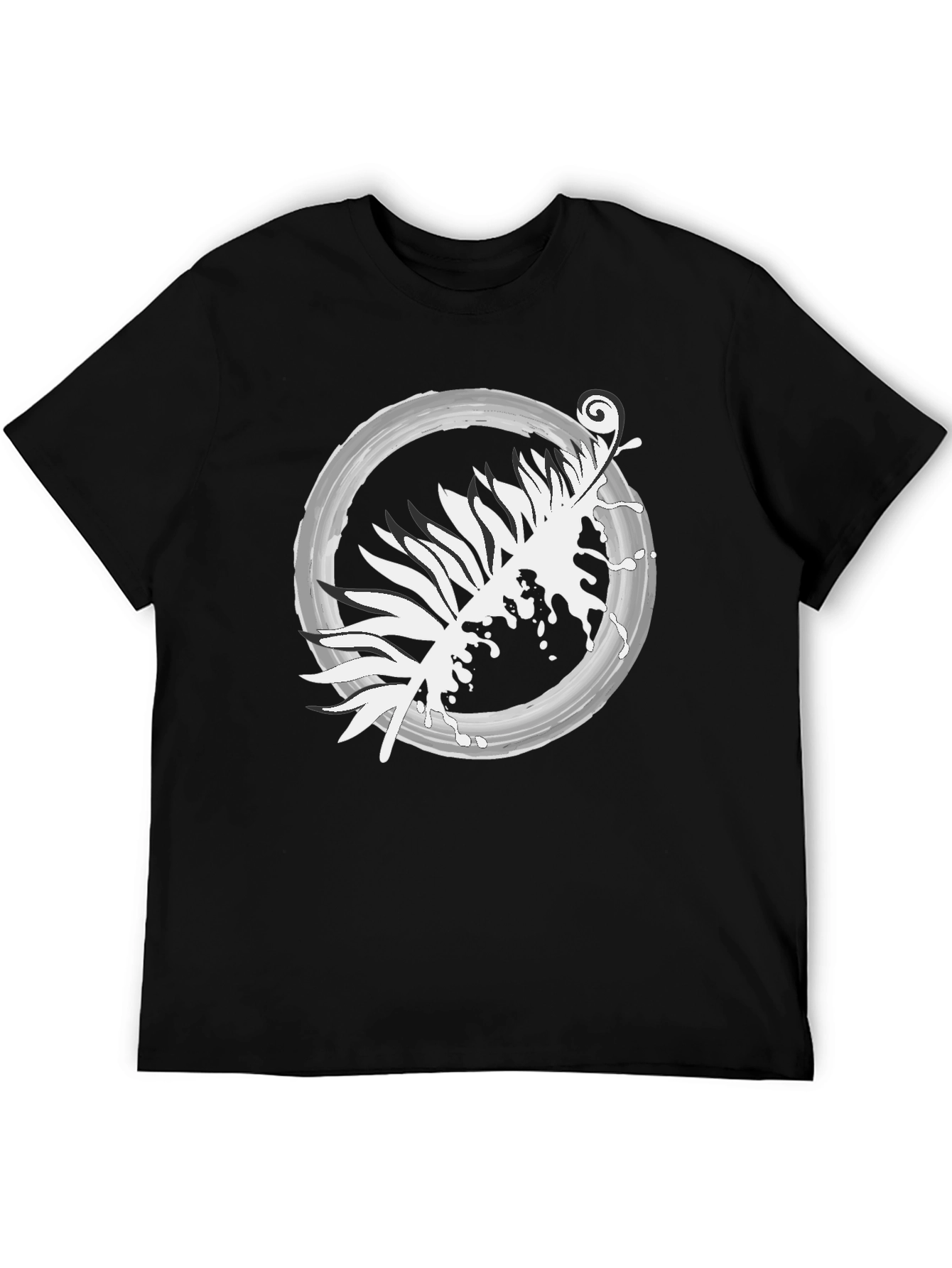 Abstract Leaf Design Black T-Shirt