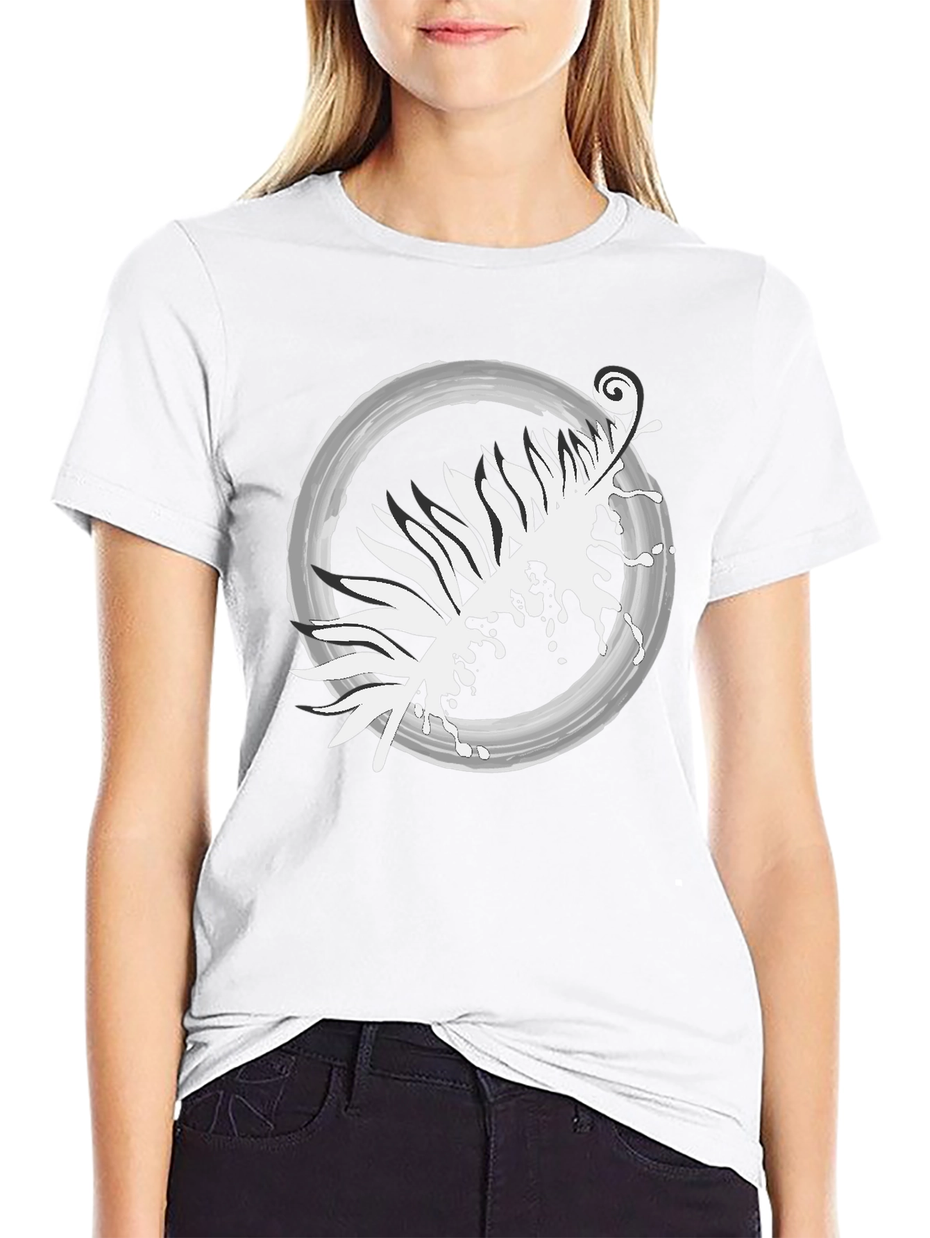 Abstract Leaf Design Black T-Shirt