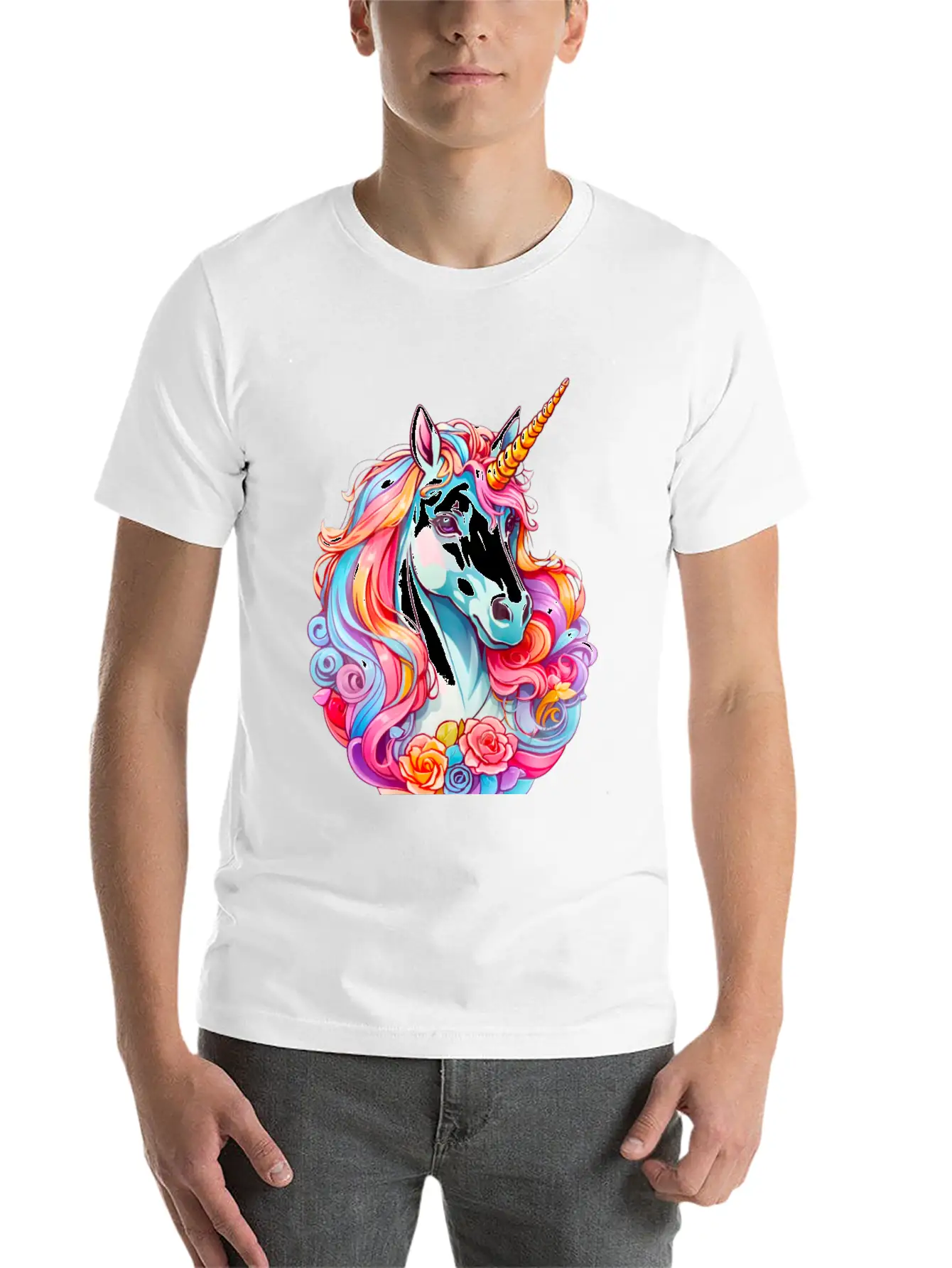 Rainbow Dream Unicorn Floral Unisex Casual T-Shirt – Clean Design For Daily Comfort