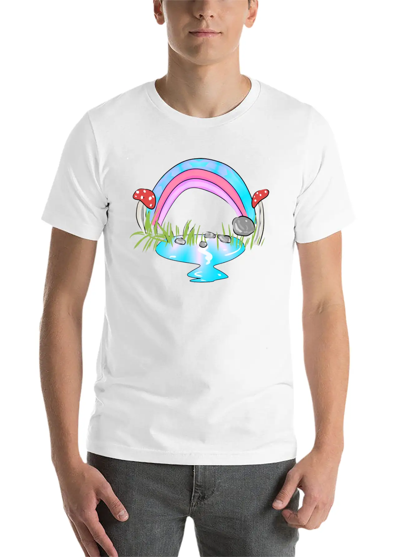 Rainbow Water Cartoon Nature Grass Soft Cotton Short Sleeve Tee – Unisex Wardrobe Staple