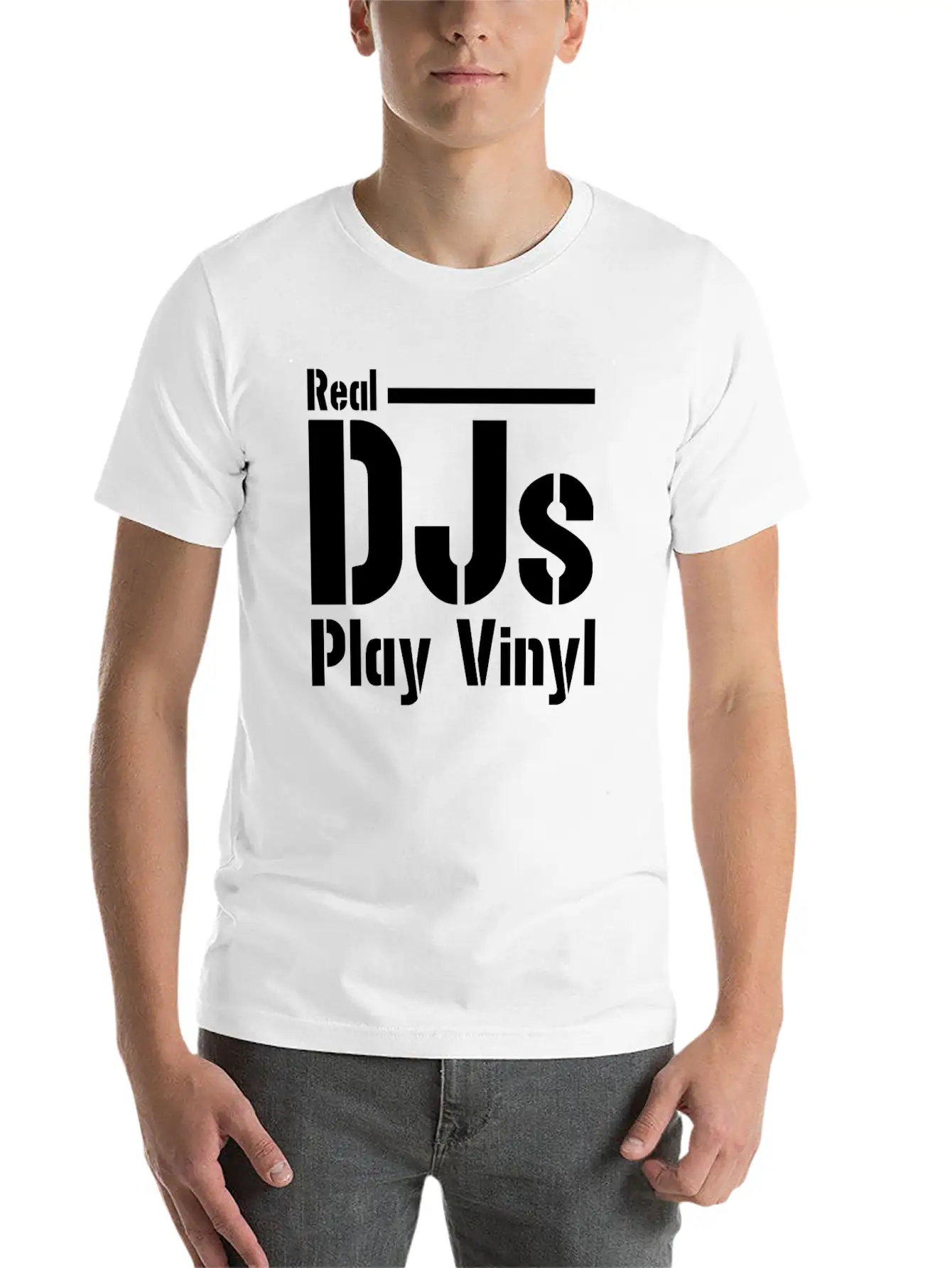 Real DJs Play Vinyl - Headset, Headphones, DJ, Equ Modern Fit Casual T-Shirt – Clean And Versatile Design