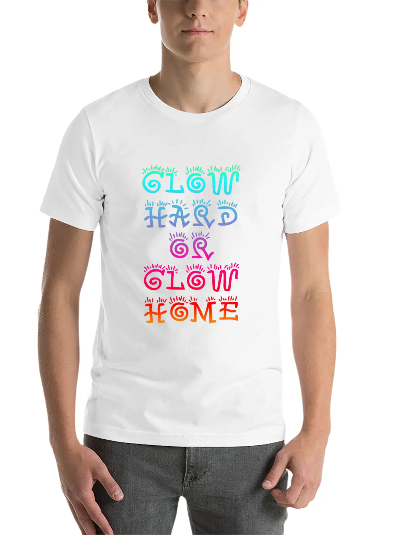 Retro Colorful Party Rave Shirt - Glow Hard Or Glo Lightweight Cotton T-Shirt – Daily Comfort Graphic Shirt