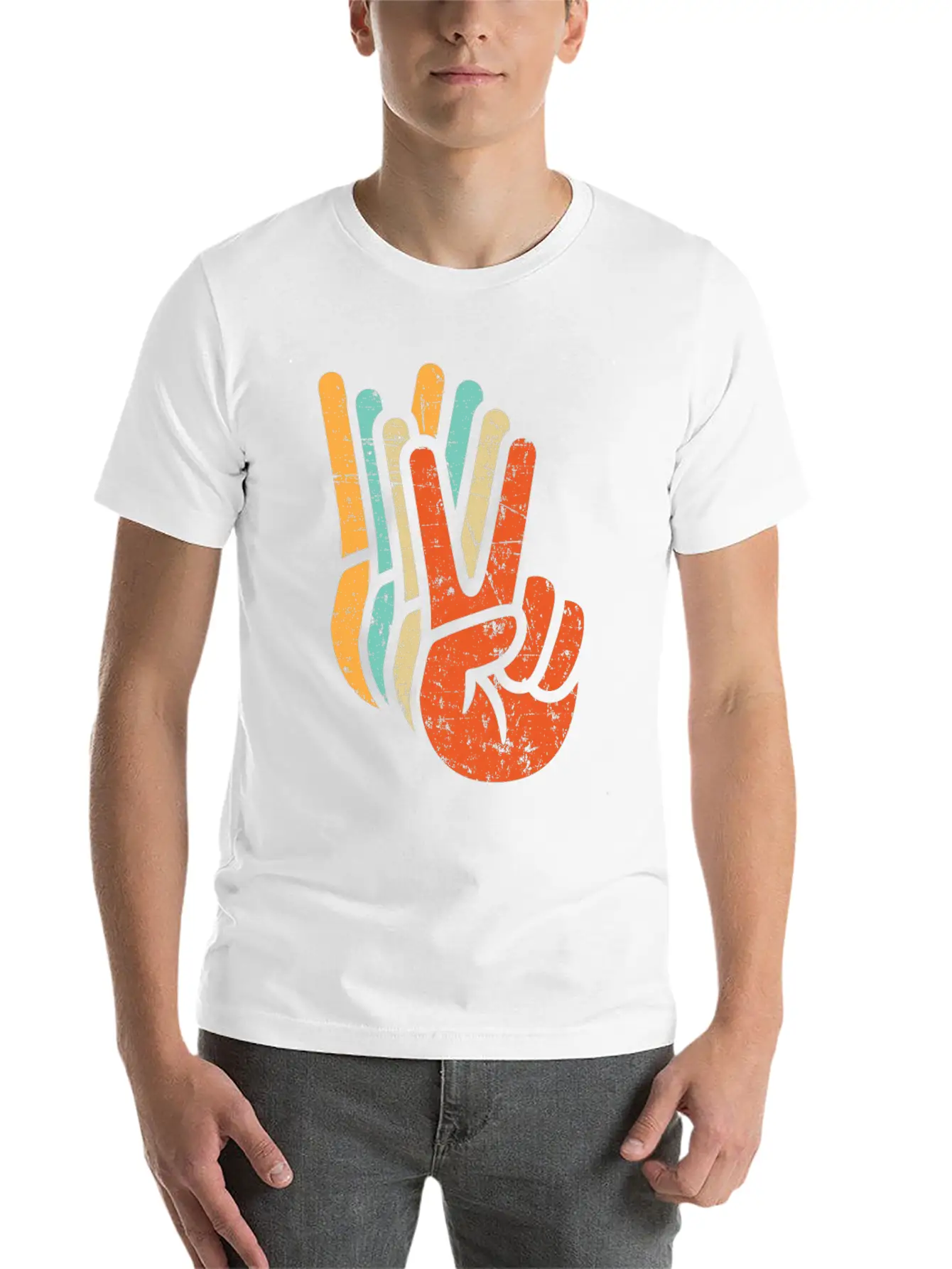Retro Vintage Peace Sign Hand Care,fun,symbol Modern Fit Casual T-Shirt – Clean And Versatile Design