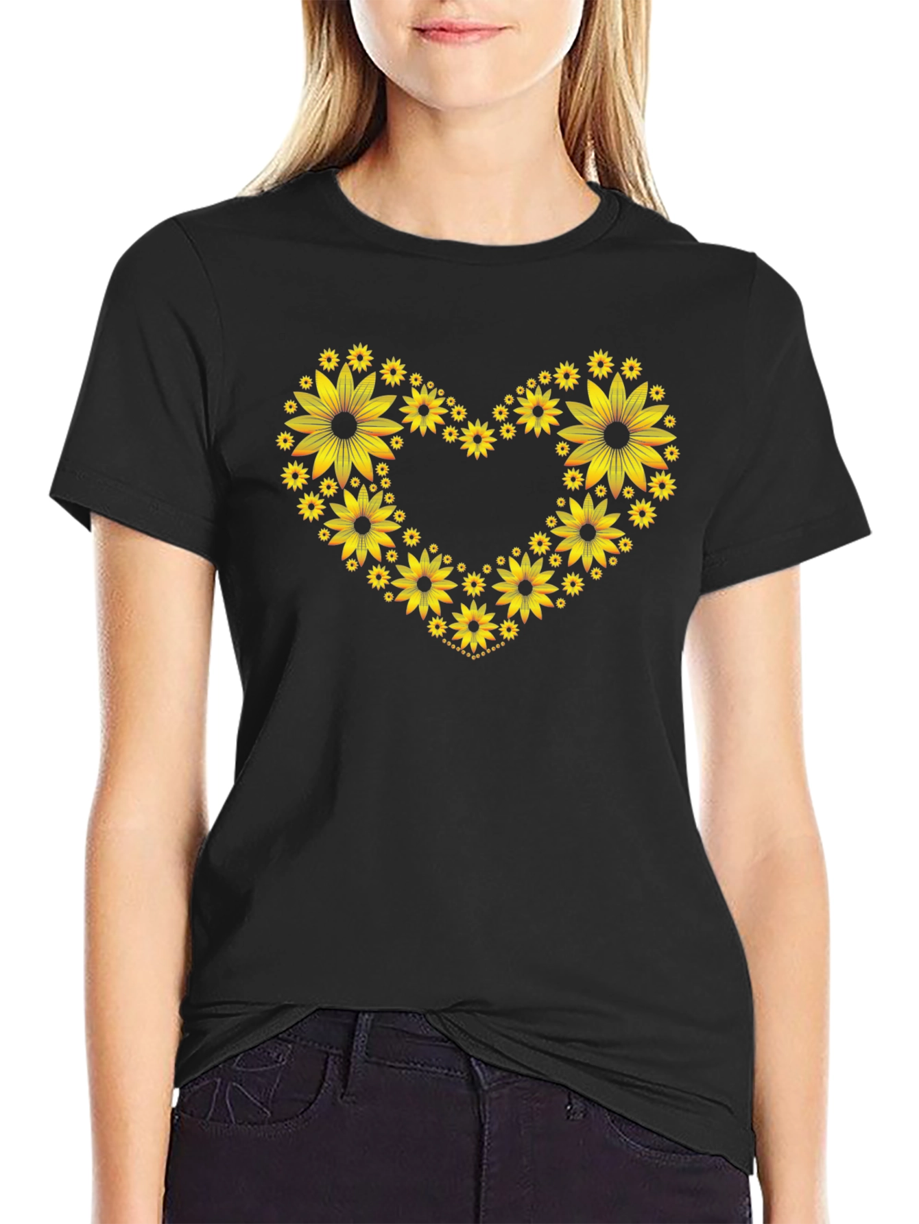 Sunflower Heart Graphic Tee - Black
