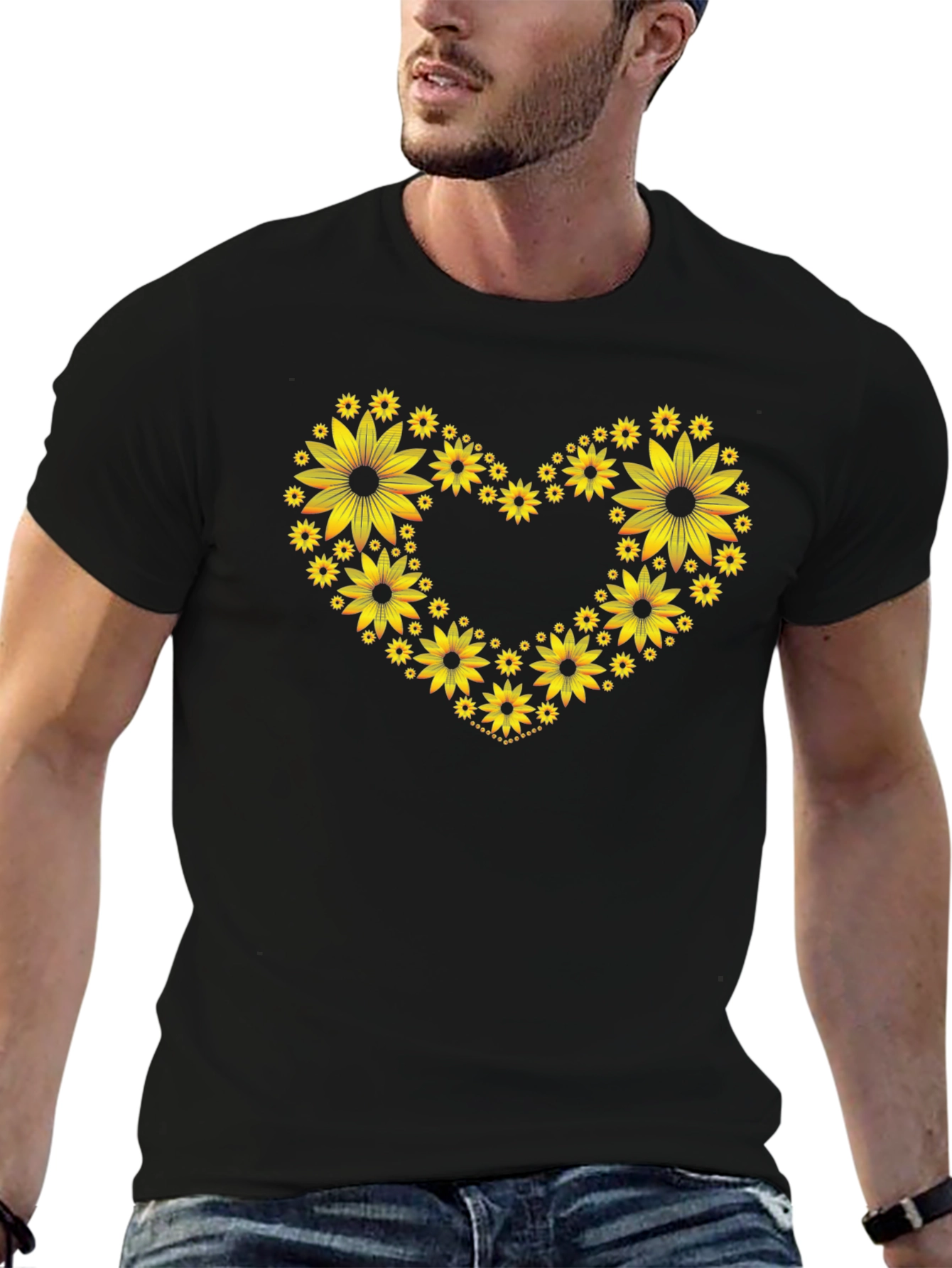 Sunflower Heart Graphic Tee - Black