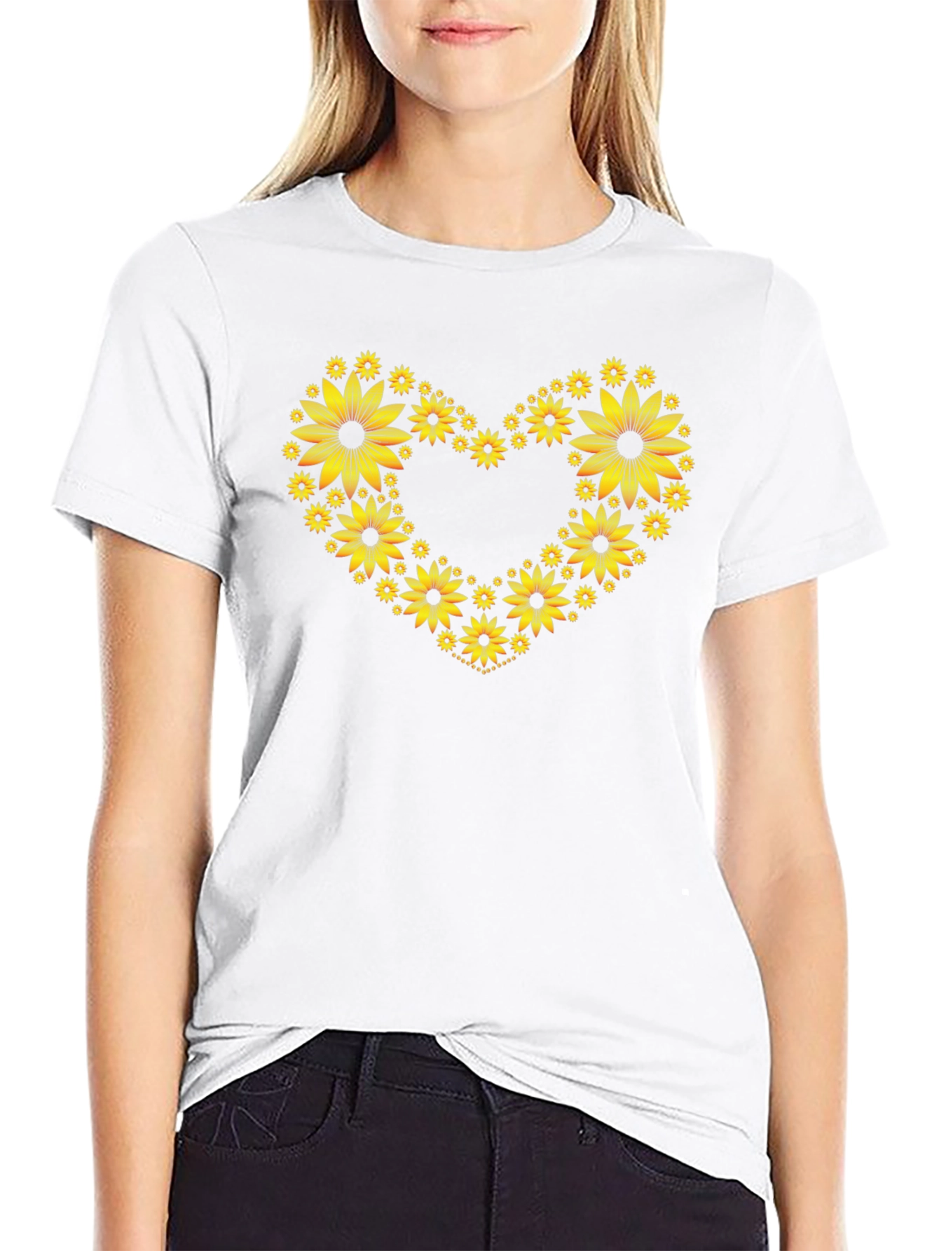 Sunflower Heart Graphic Tee - Black