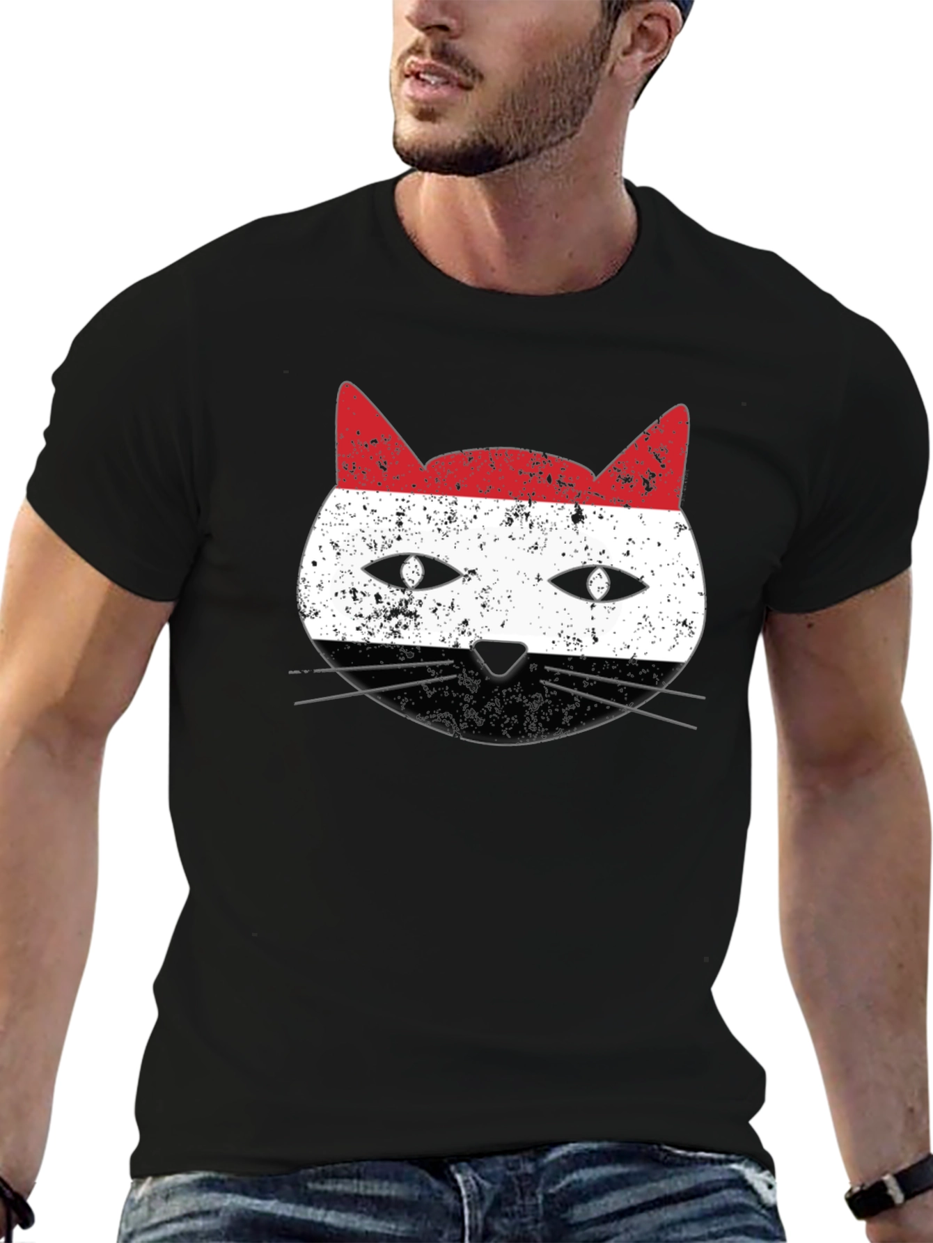 Yemen Flag Cat Graphic T-Shirt
