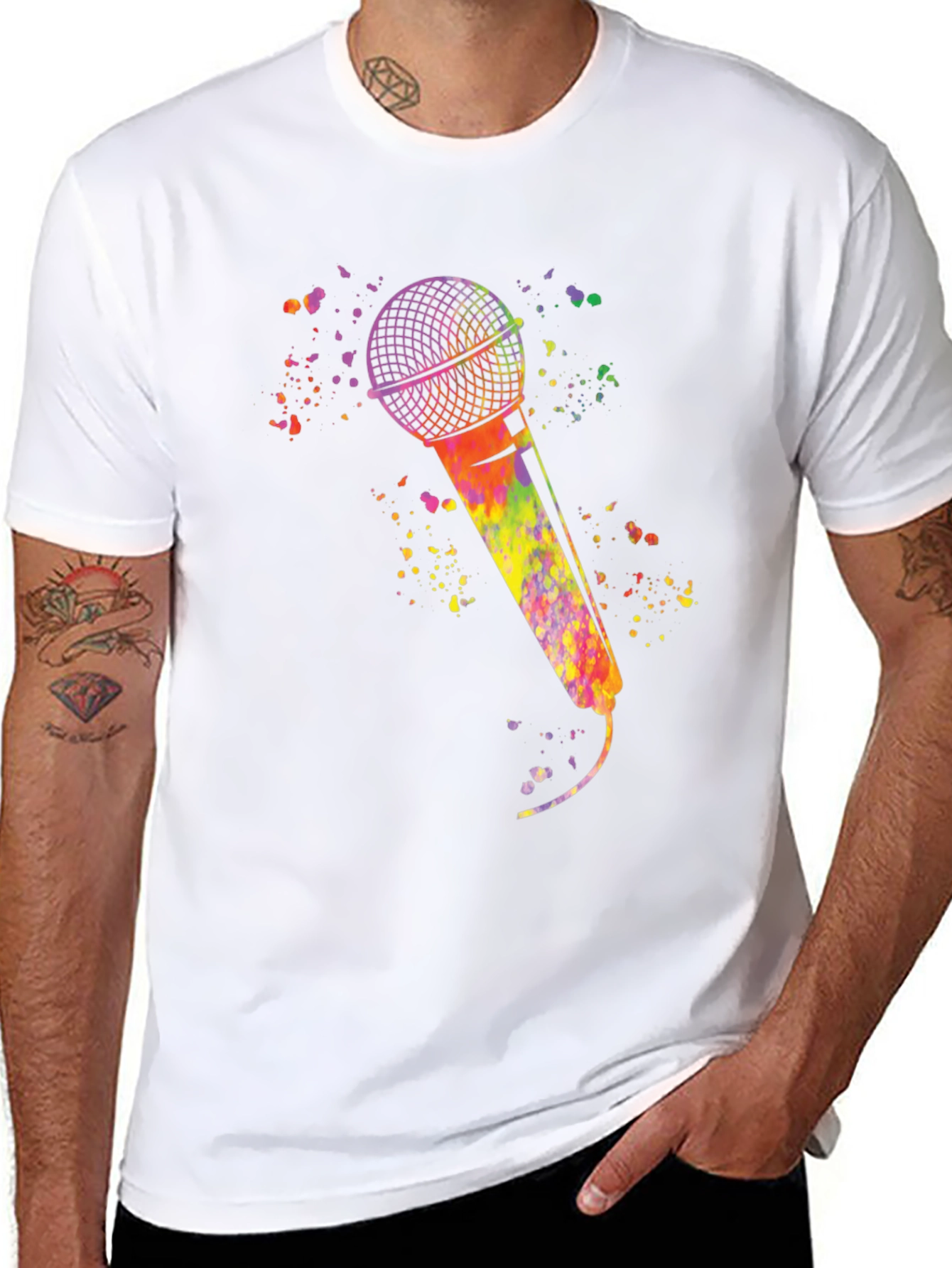 Watercolor Microphone Black T-Shirt