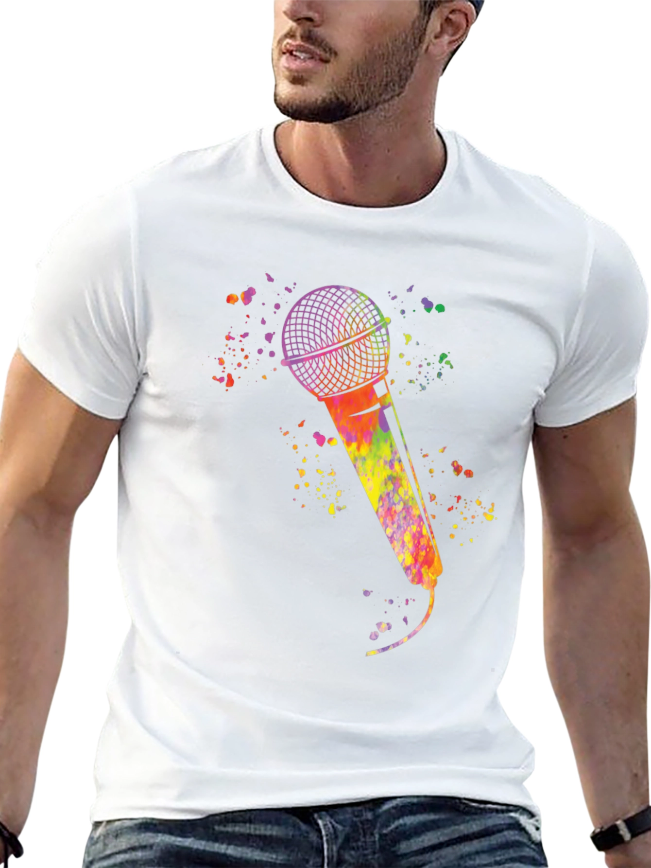 Watercolor Microphone Black T-Shirt