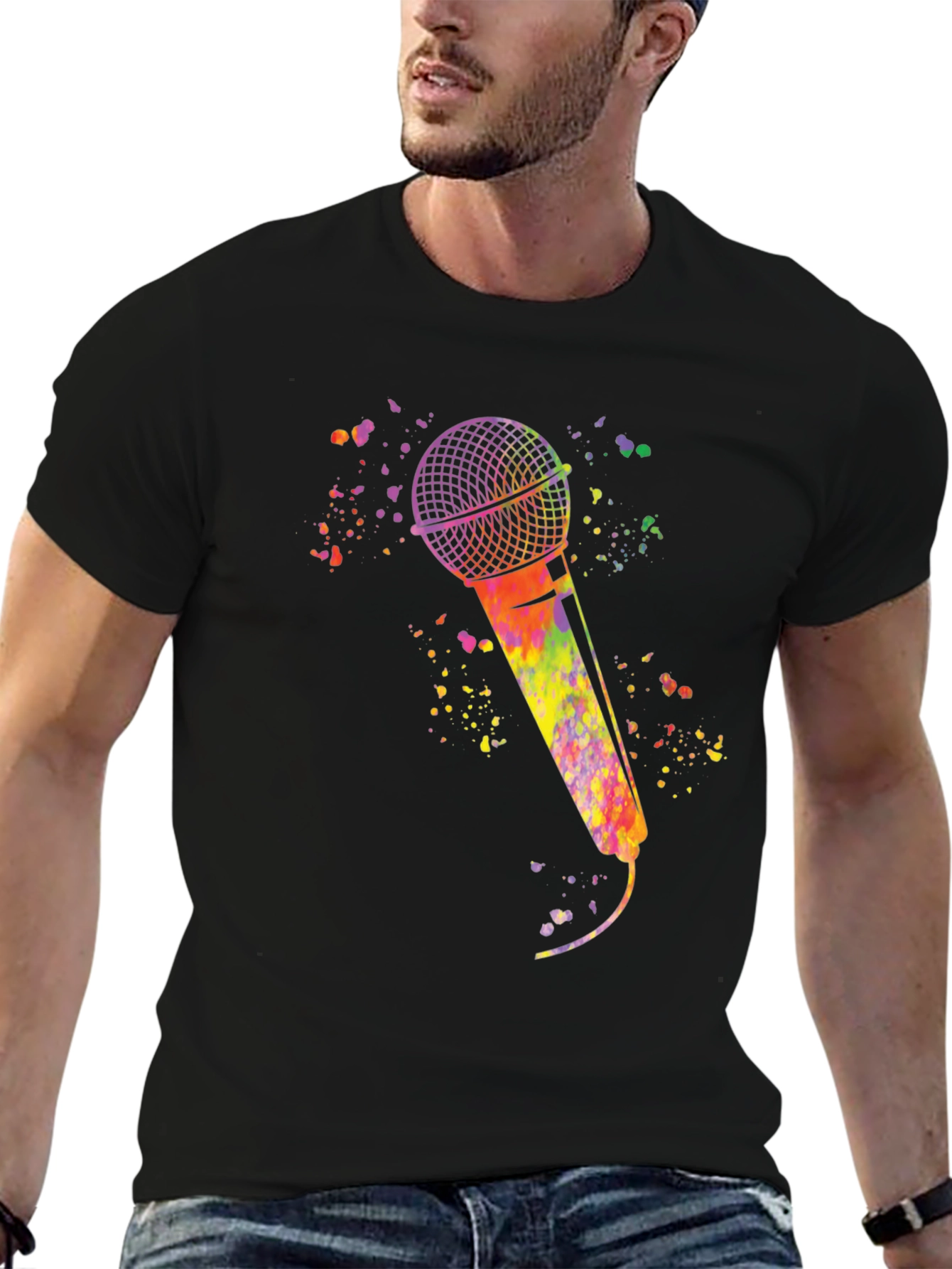 Watercolor Microphone Black T-Shirt