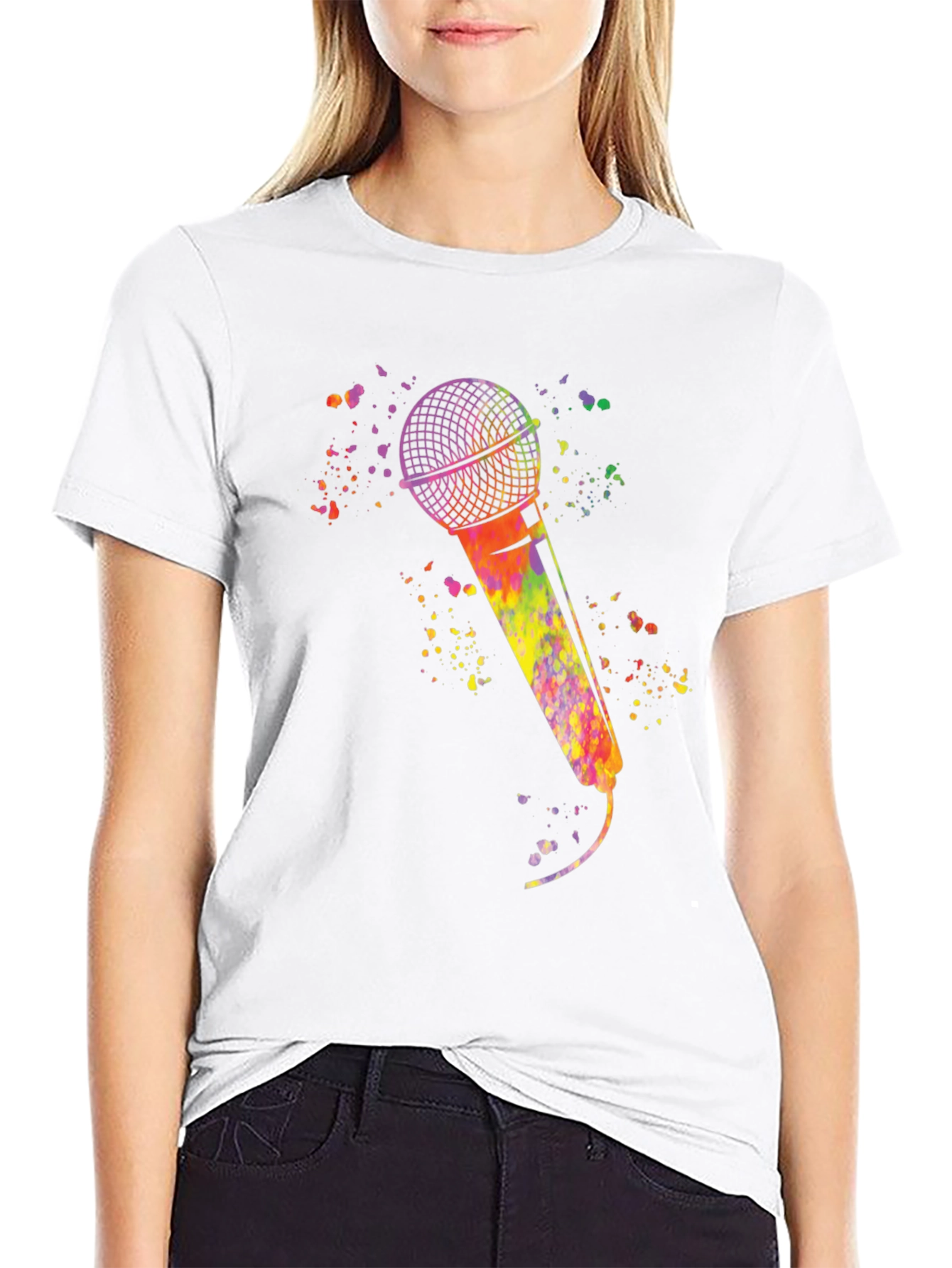 Watercolor Microphone Black T-Shirt