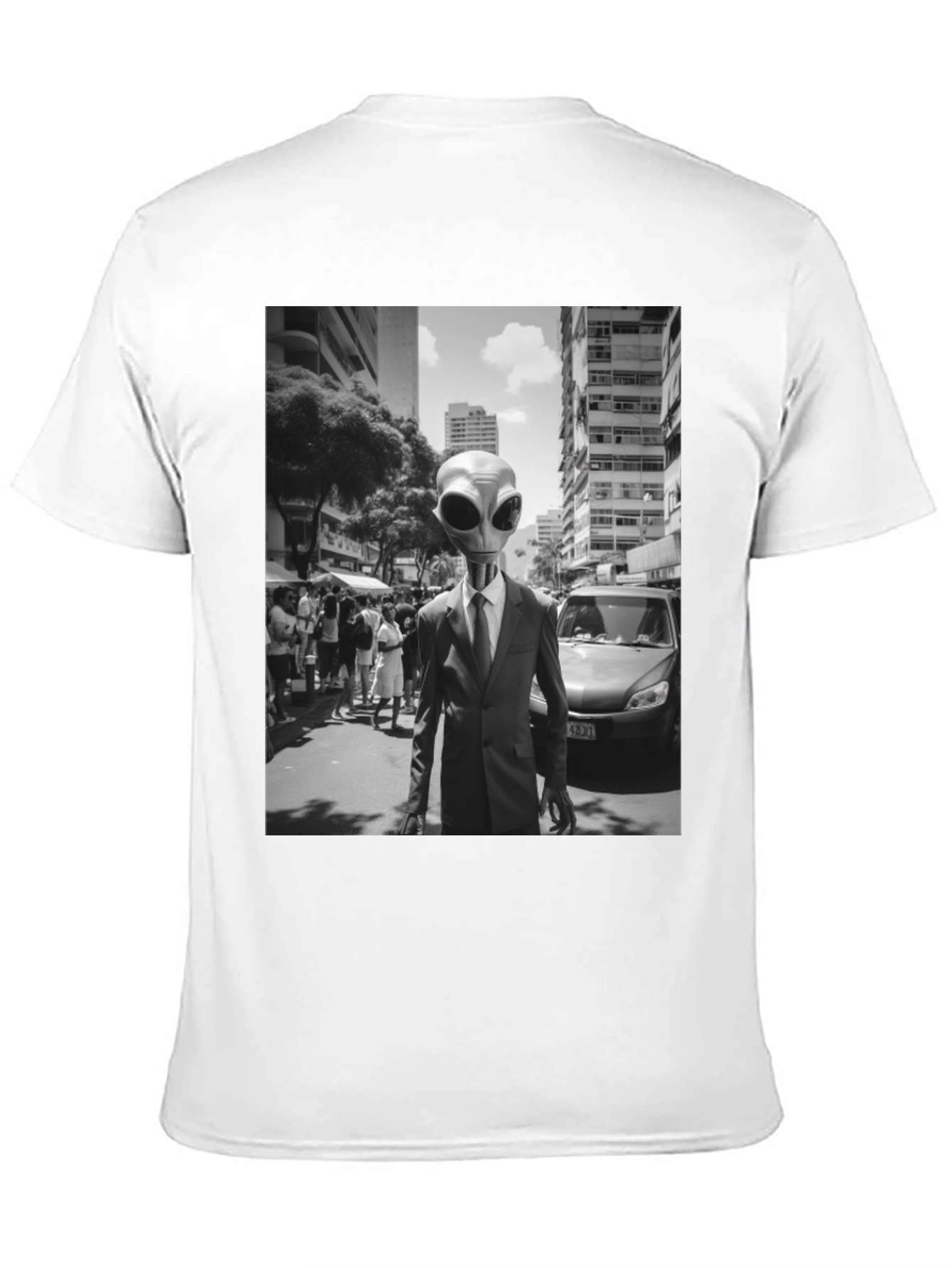Alien in Suit Graphic Tee - Black Cotton T-Shirt