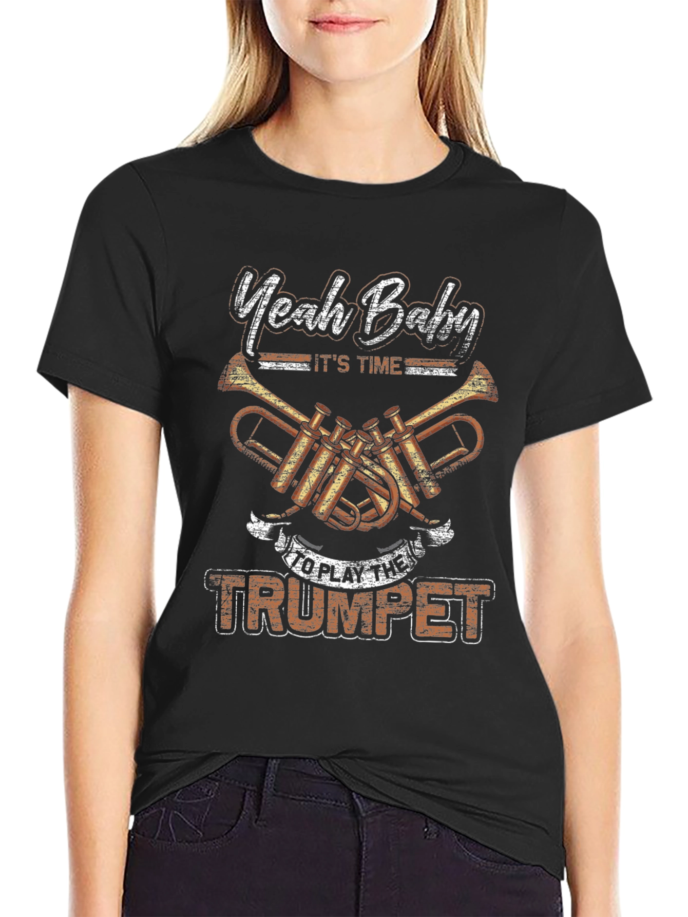 Yeah Baby Trumpet Player Black T-Shirt