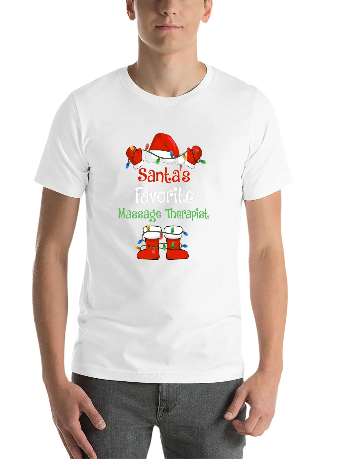 Santa's Favorite Massage Therapist Funny Christmas Lightweight Cotton T-Shirt – Daily Comfort Graphic Shirt