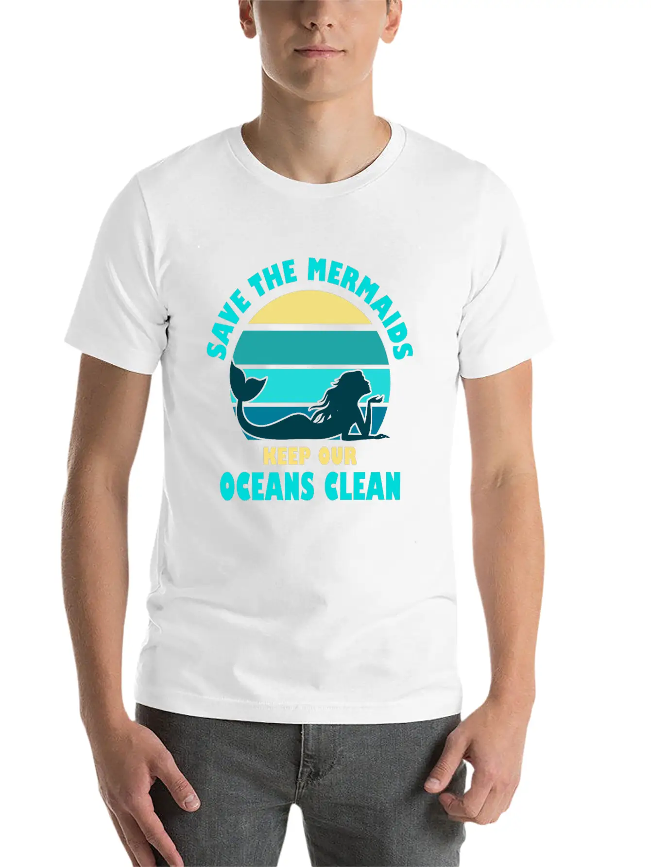 Save The Mermaids Keep Our Oceans Clean Modern Fit Casual T-Shirt – Clean And Versatile Design