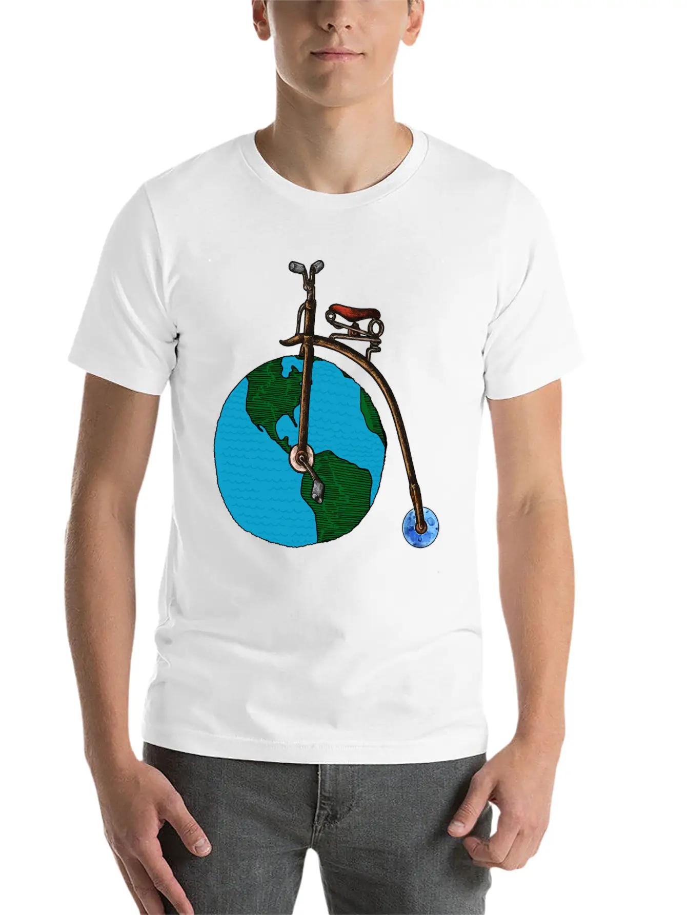 Save The Planet Earth Penny Farthing Bicycle Art Lightweight Cotton T-Shirt – Daily Comfort Graphic Shirt