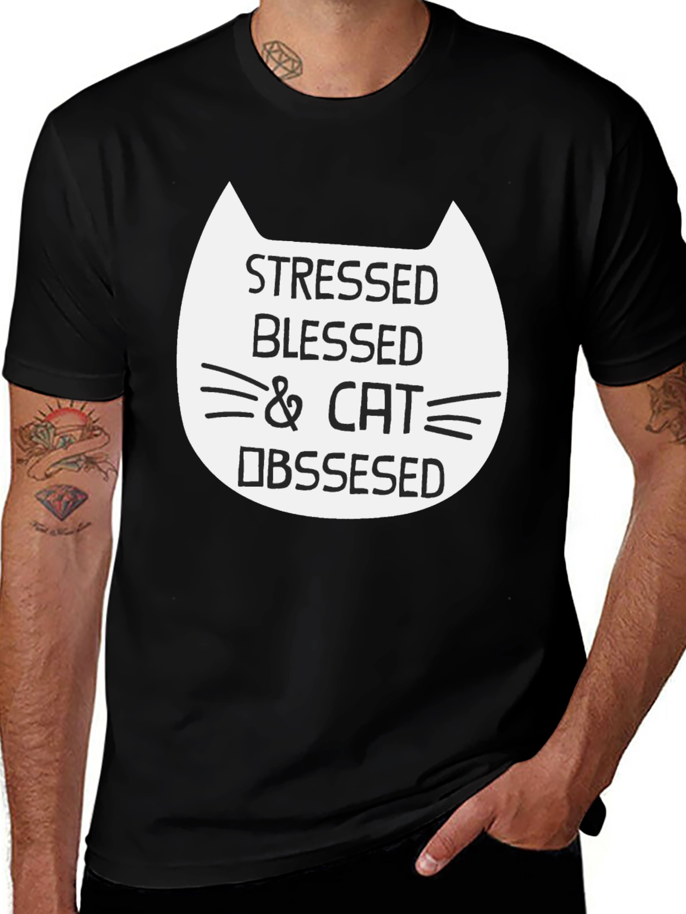 Stressed Blessed & Cat Obsessed Graphic Tee